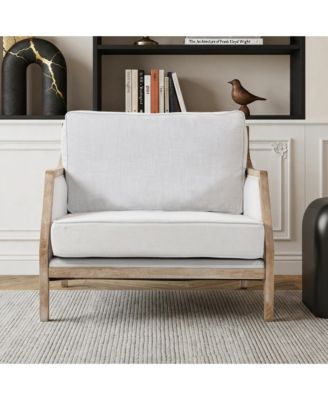 Linen Fabric Upholstered Single Sofa Chair with Movable Back Cushion Thick Padded Seat, Ergonomic Curved Backrest Leisure Armchair