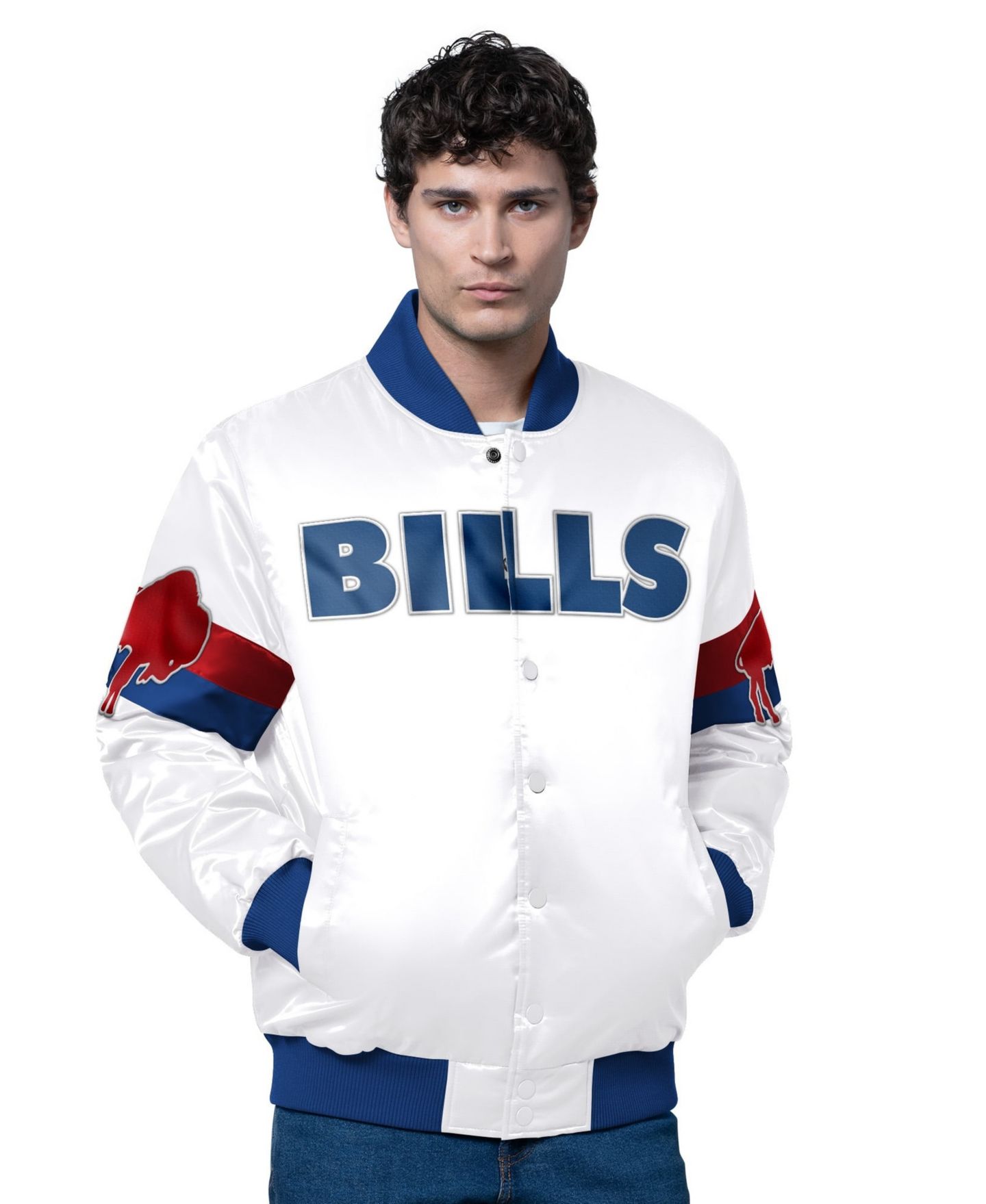 Мужская куртка Starter White Buffalo Bills Triple Option Satin Varsity Full-Snap — фото 1