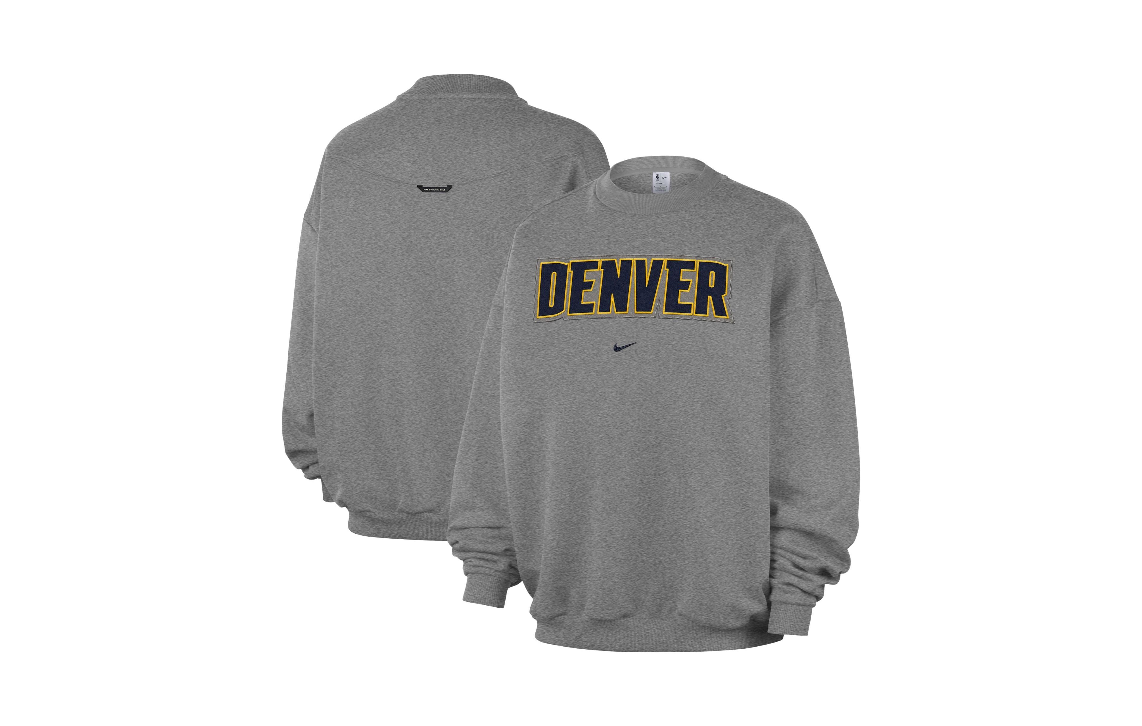 Nike Men's Dark Heather Gray Denver Nuggets Standard Issue Wordmark Fleece Therma-Fit Sweatshirt