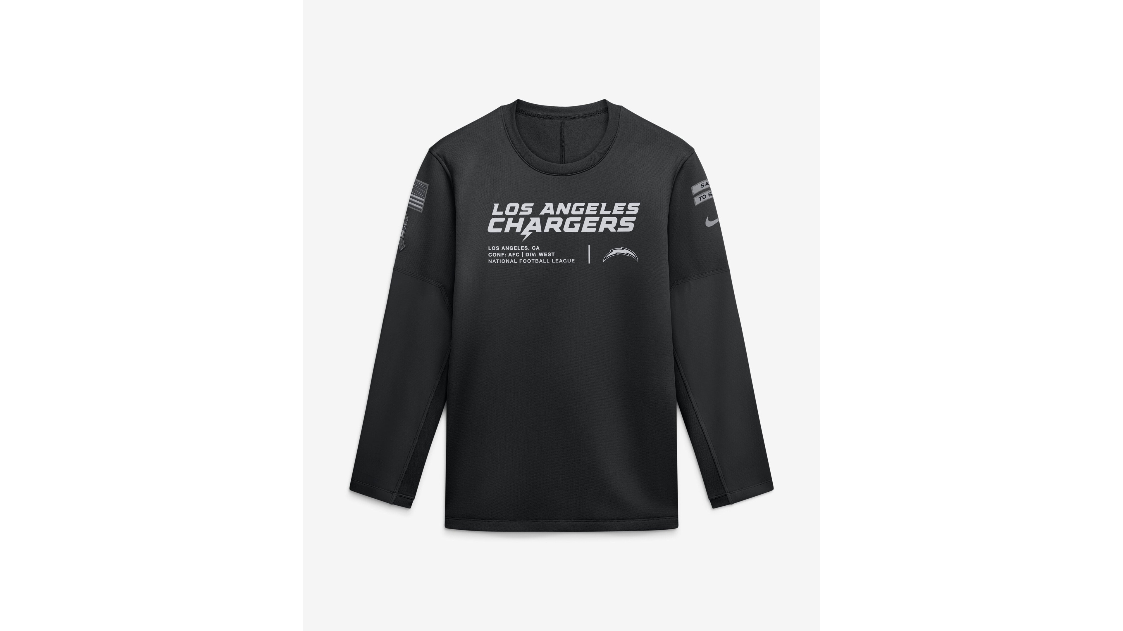 Nike Men's Black Los Angeles Chargers 2026 Salute to Service Sideline Coaches Crewneck Therma-fit Sweatshirt