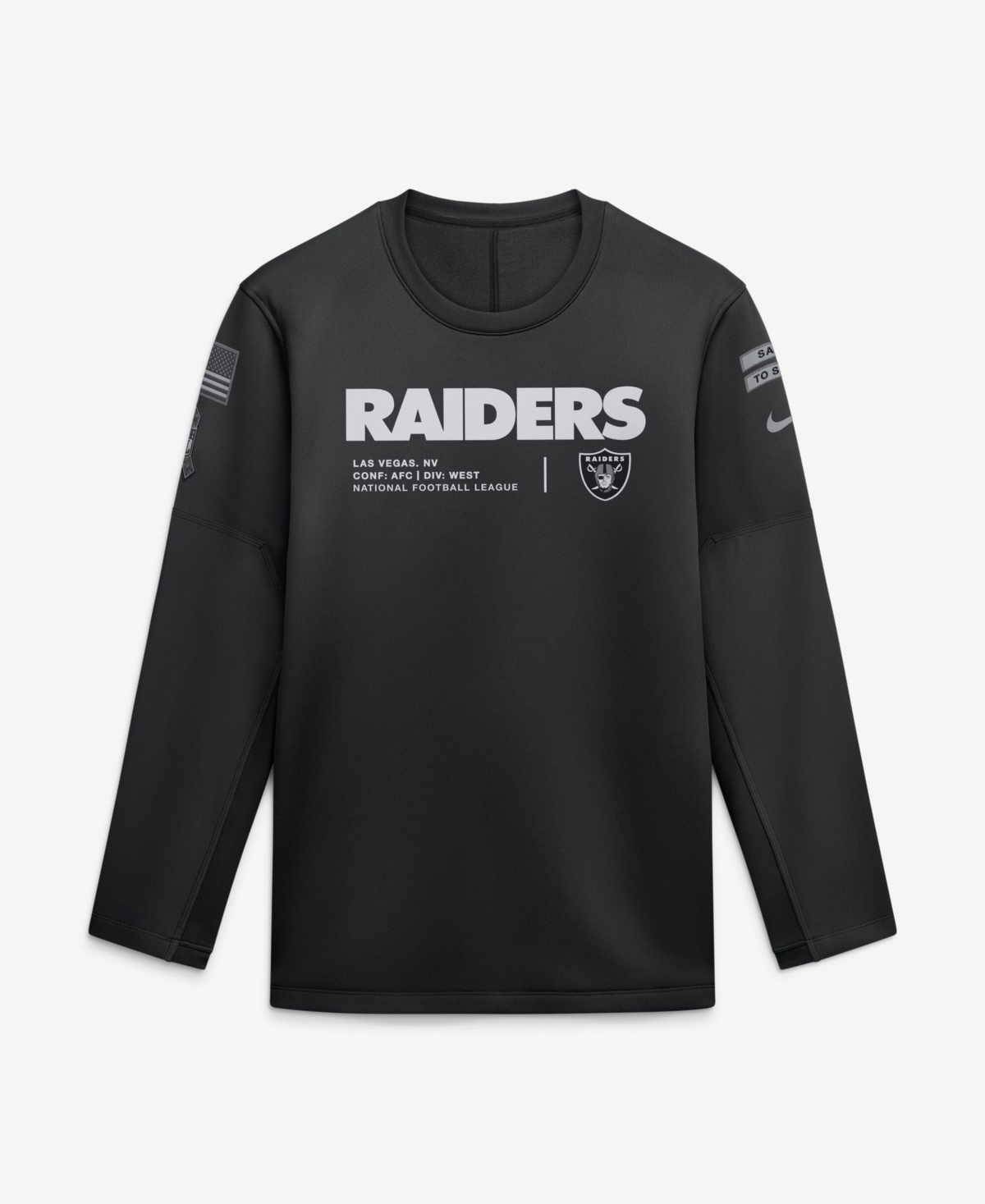Nike Men's Black Las Vegas Raiders 2026 Salute to Service Sideline Coaches Crewneck Therma-fit Sweatshirt