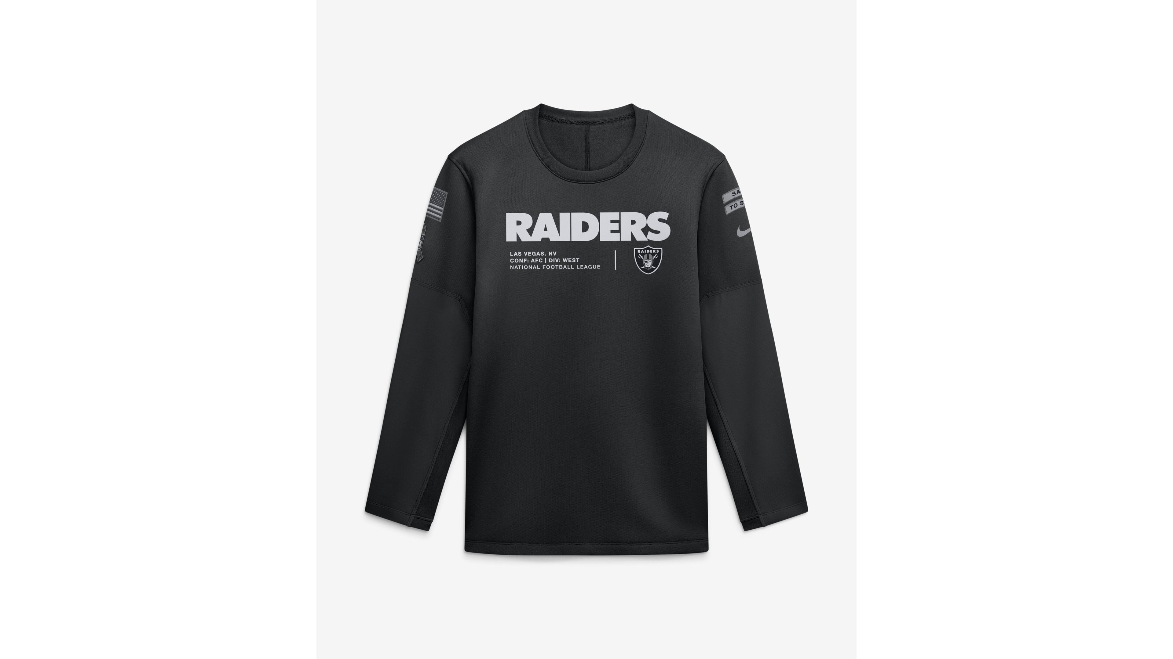 Nike Men's Black Las Vegas Raiders 2026 Salute to Service Sideline Coaches Crewneck Therma-fit Sweatshirt