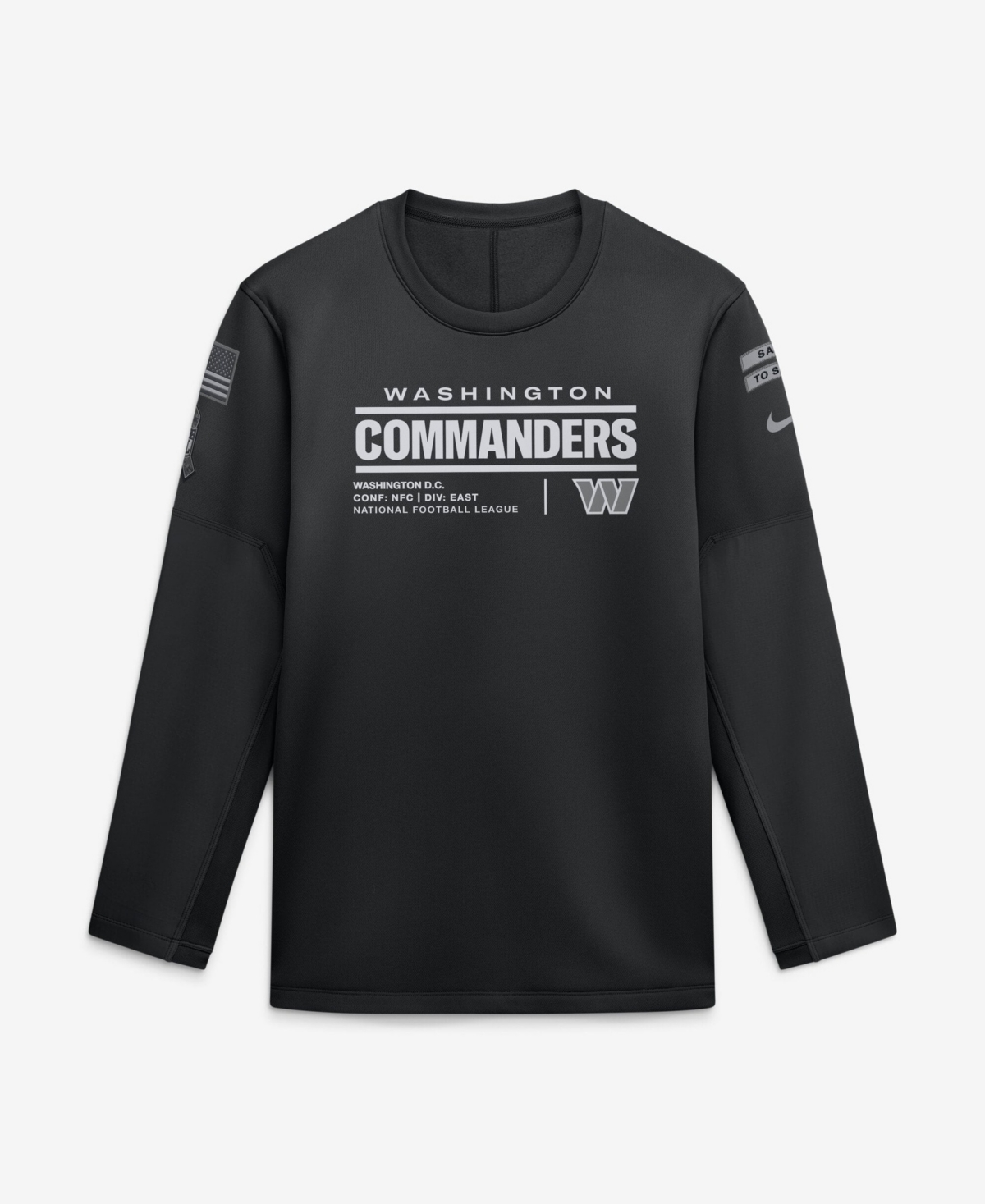 Nike Men's Black Washington Commanders 2026 Salute to Service Sideline Coaches Crewneck Therma-fit Sweatshirt