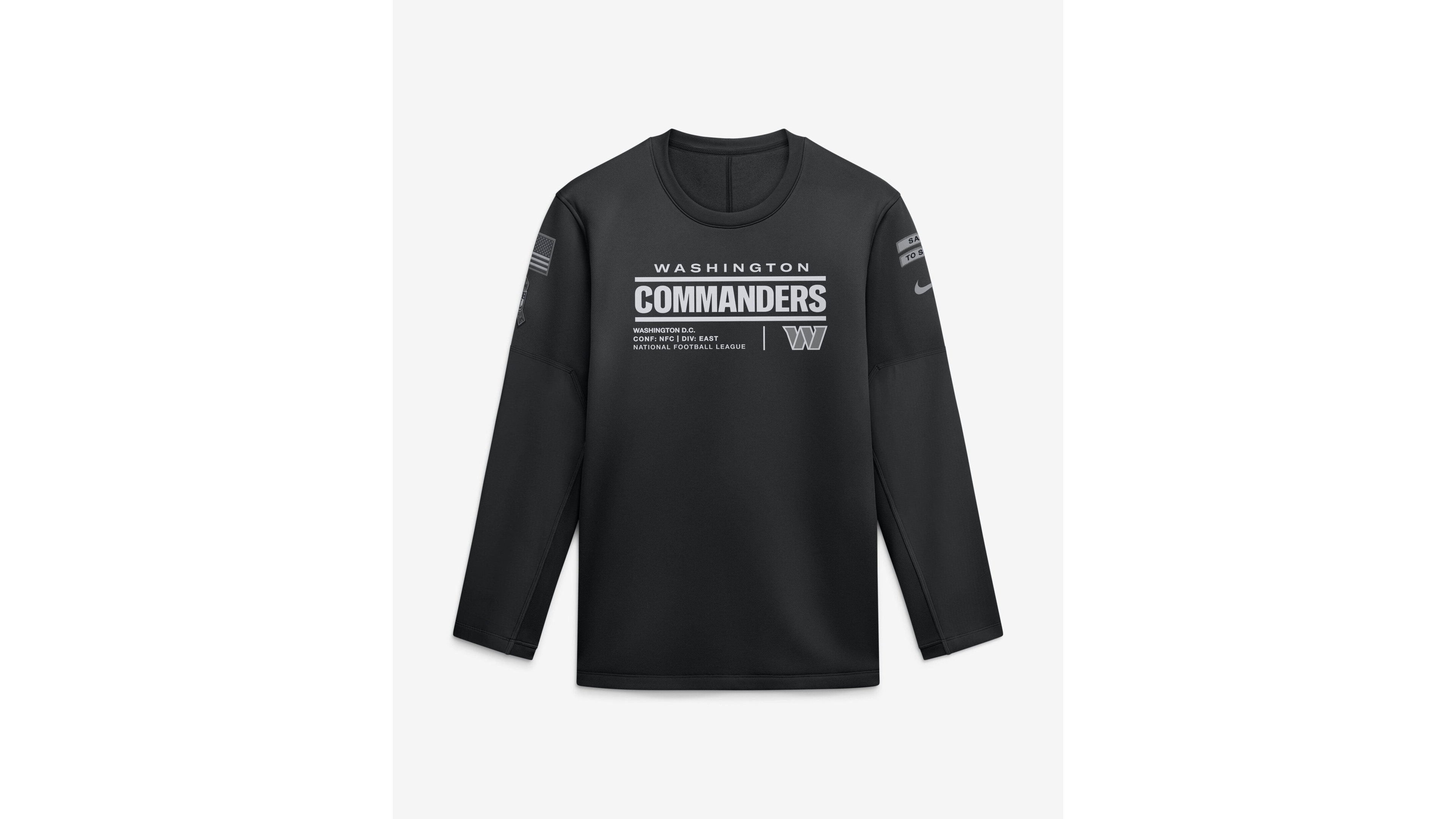 Nike Men's Black Washington Commanders 2026 Salute to Service Sideline Coaches Crewneck Therma-fit Sweatshirt