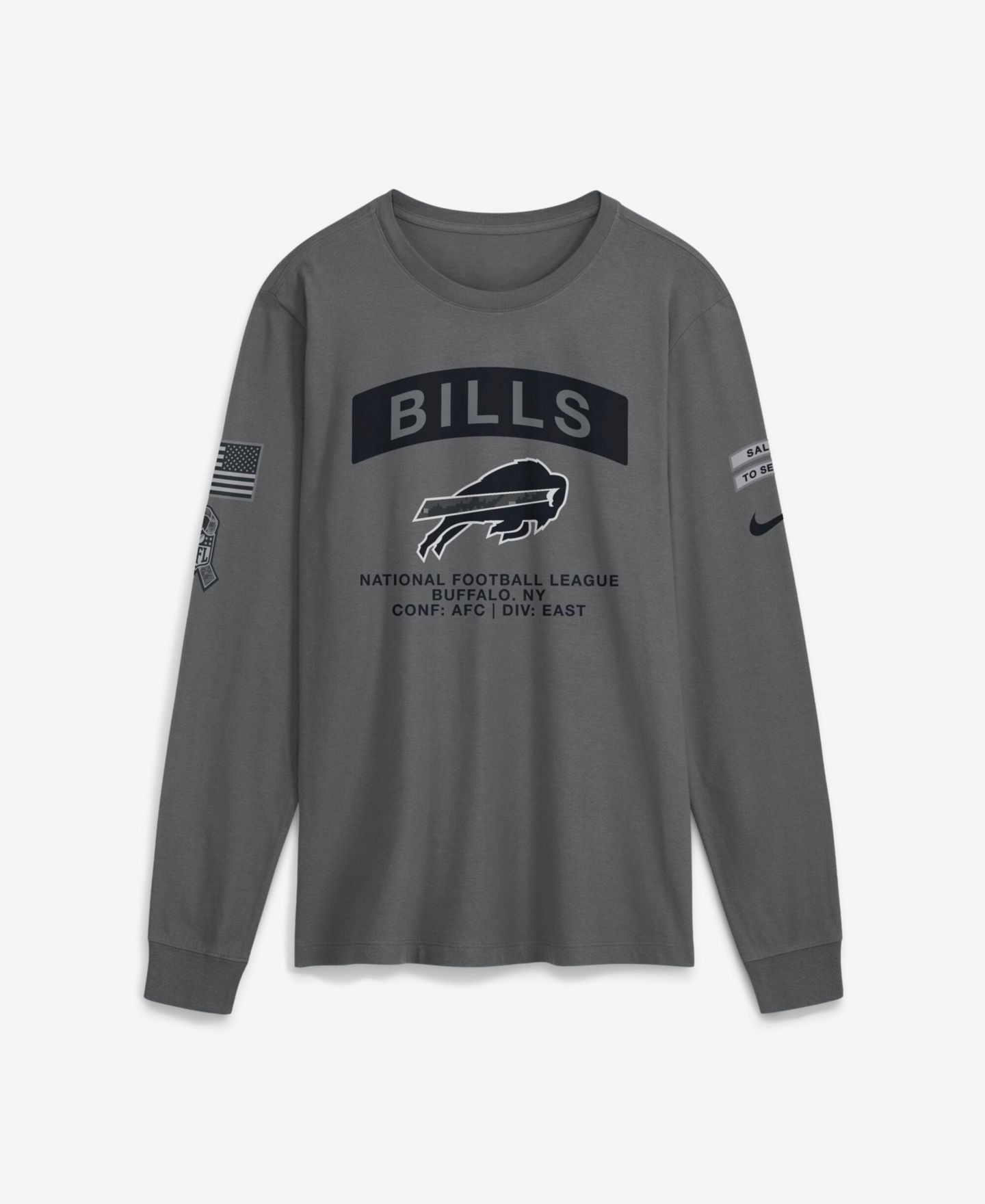 Мужская футболка Nike Gray Buffalo Bills 2026 Salute to Service Long Sleeve — фото 1