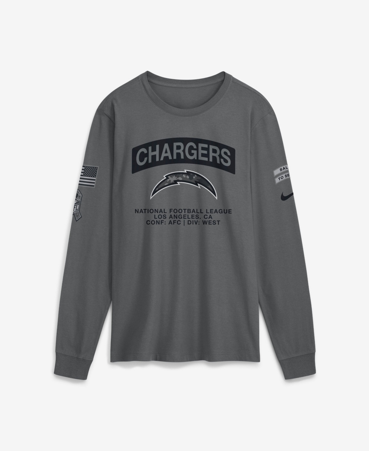 Nike Men's Gray Los Angeles Chargers 2026 Salute to Service Long Sleeve T-Shirt