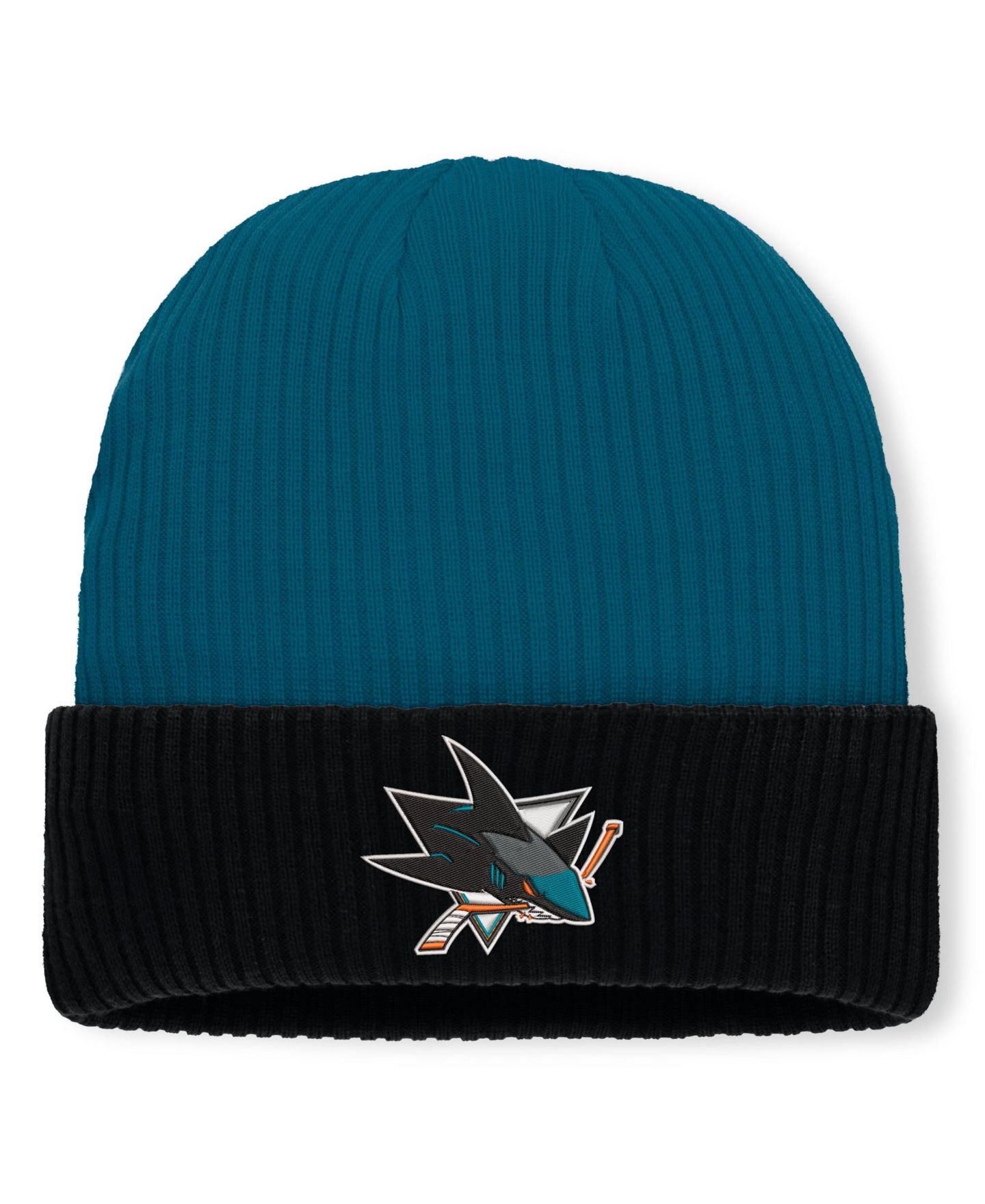 Мужская шапка Fanatics Teal San Jose Sharks Authentic Pro Rink Cuffed Knit Hat — фото 1