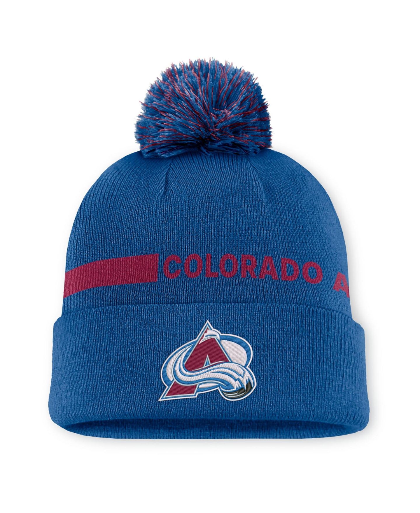 Женский головной убор Fanatics Blue Colorado Avalanche Authentic Pro Rink Cuffed Knit with Pom Hat — фото 1