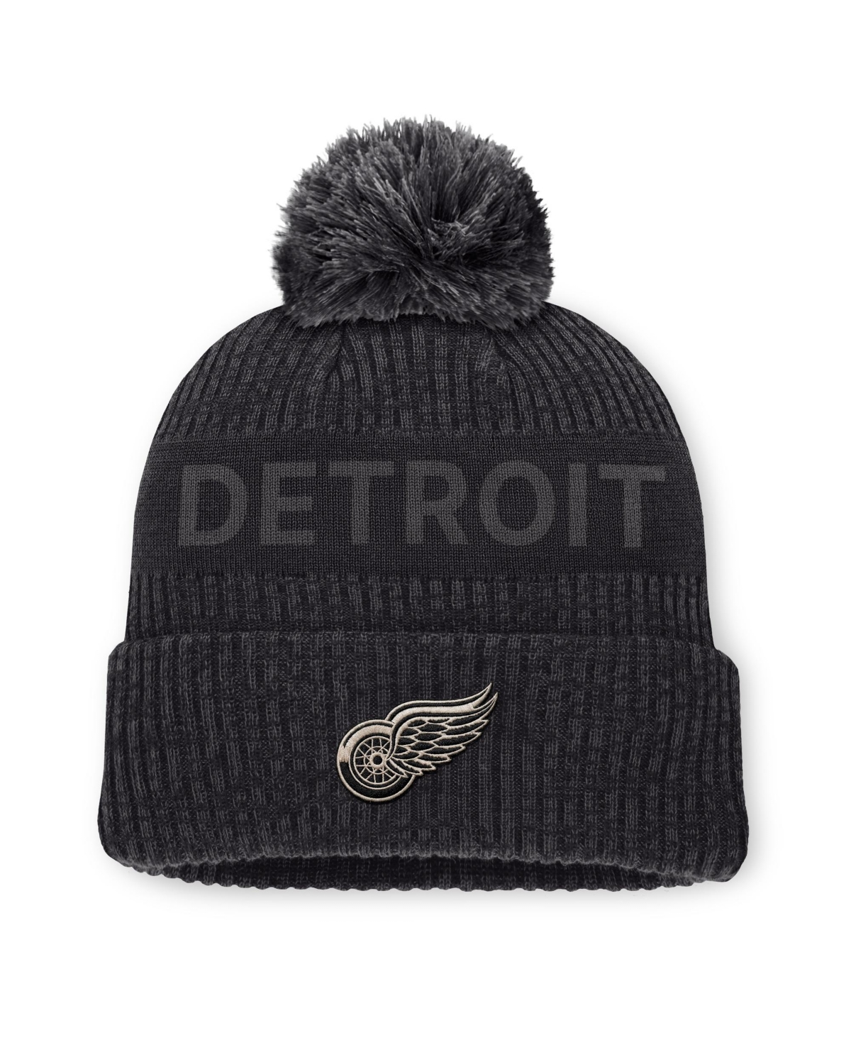 Fanatics Men's Charcoal Detroit Red Wings Road Phantom Cuffed Knit with Pom Hat