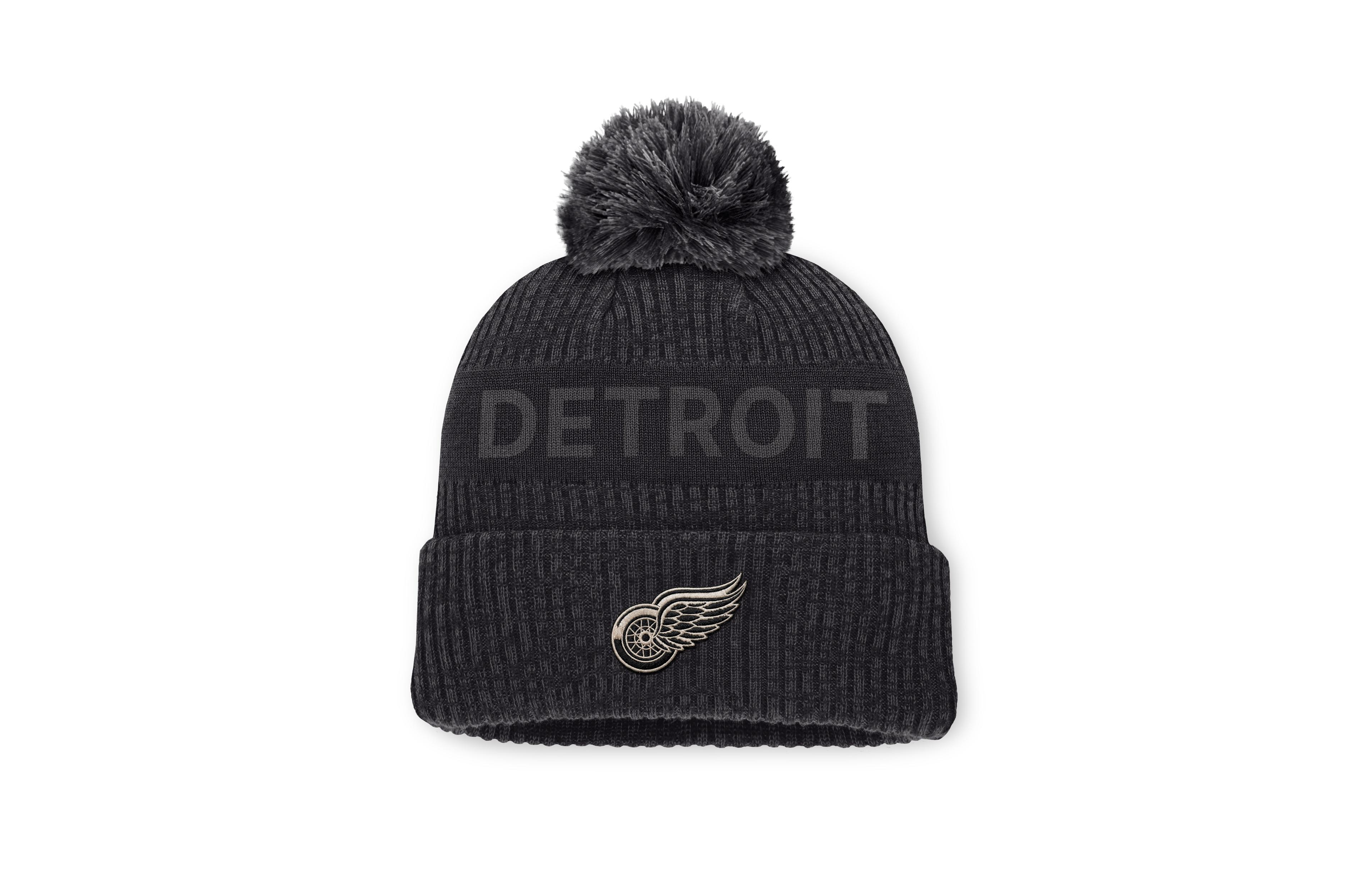 Fanatics Men's Charcoal Detroit Red Wings Road Phantom Cuffed Knit with Pom Hat