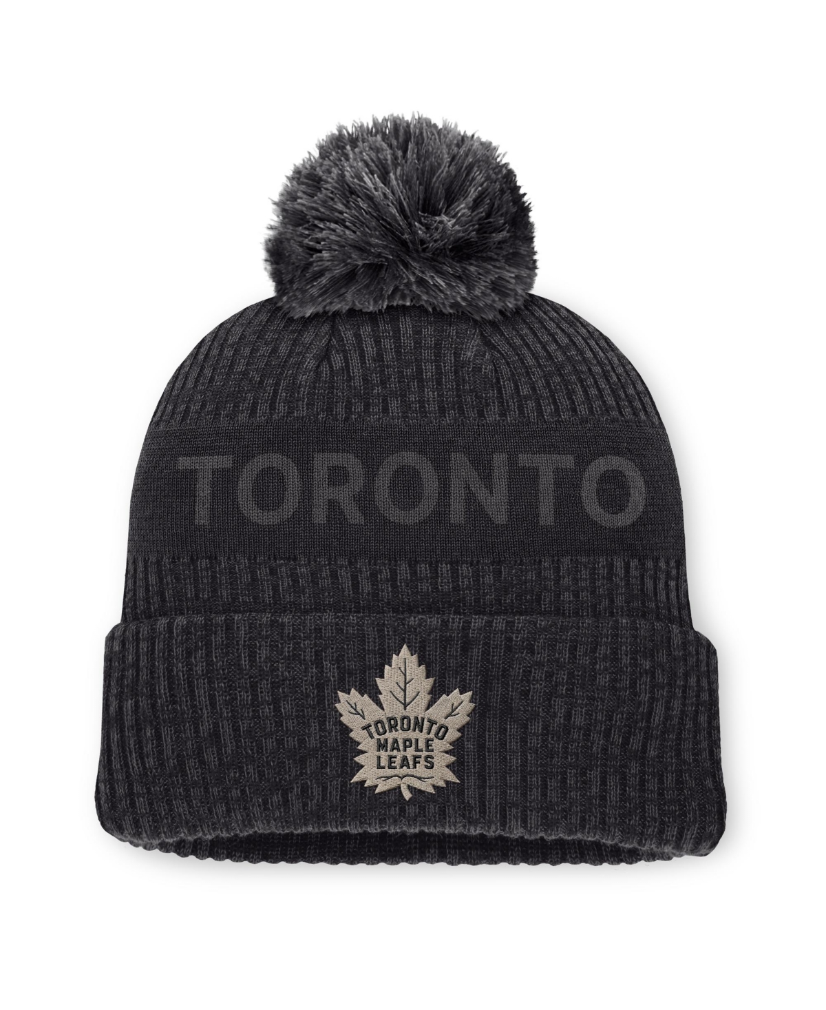 Fanatics Men's Charcoal Toronto Maple Leafs Road Phantom Cuffed Knit with Pom Hat