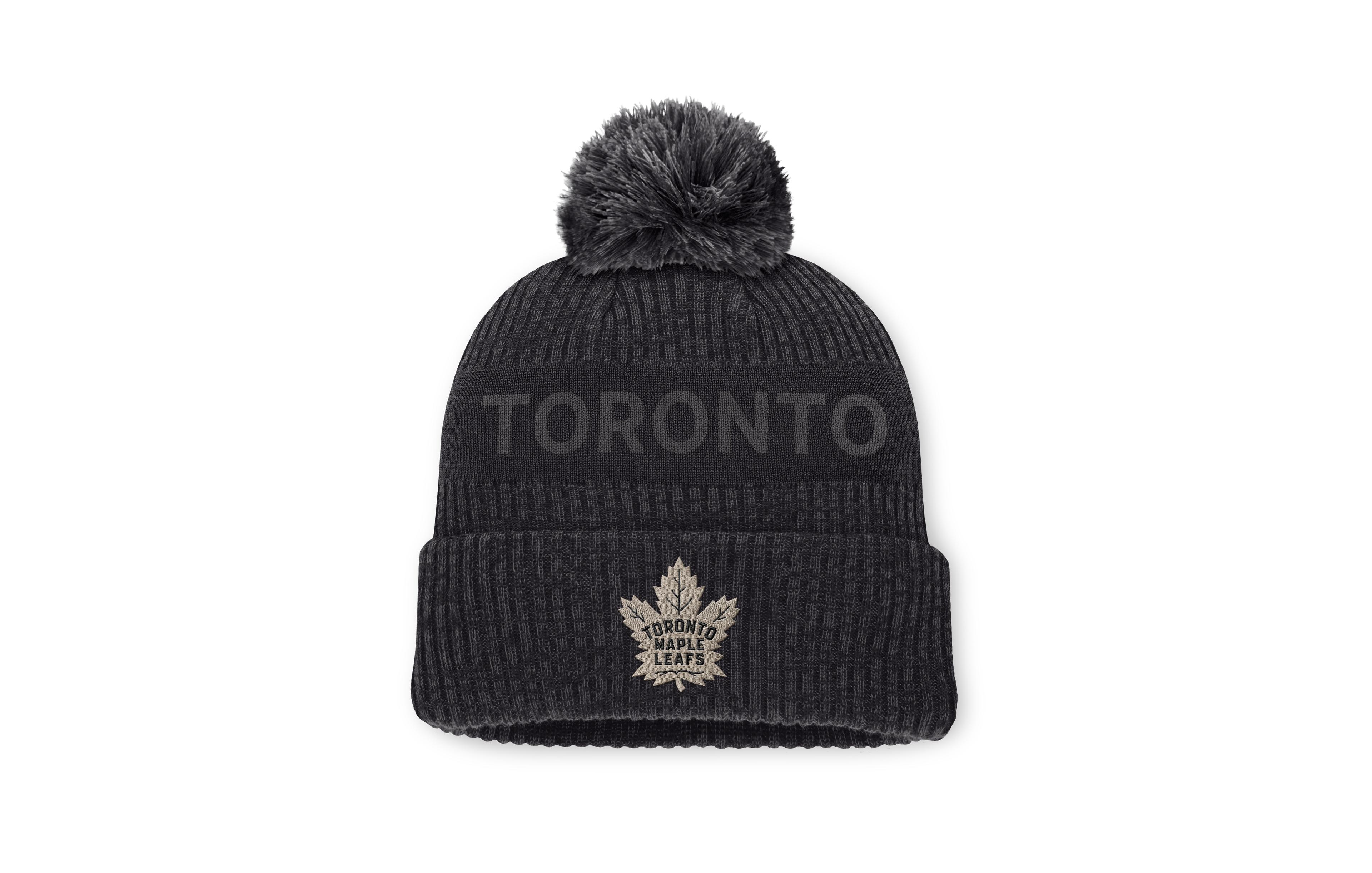 Fanatics Men's Charcoal Toronto Maple Leafs Road Phantom Cuffed Knit with Pom Hat