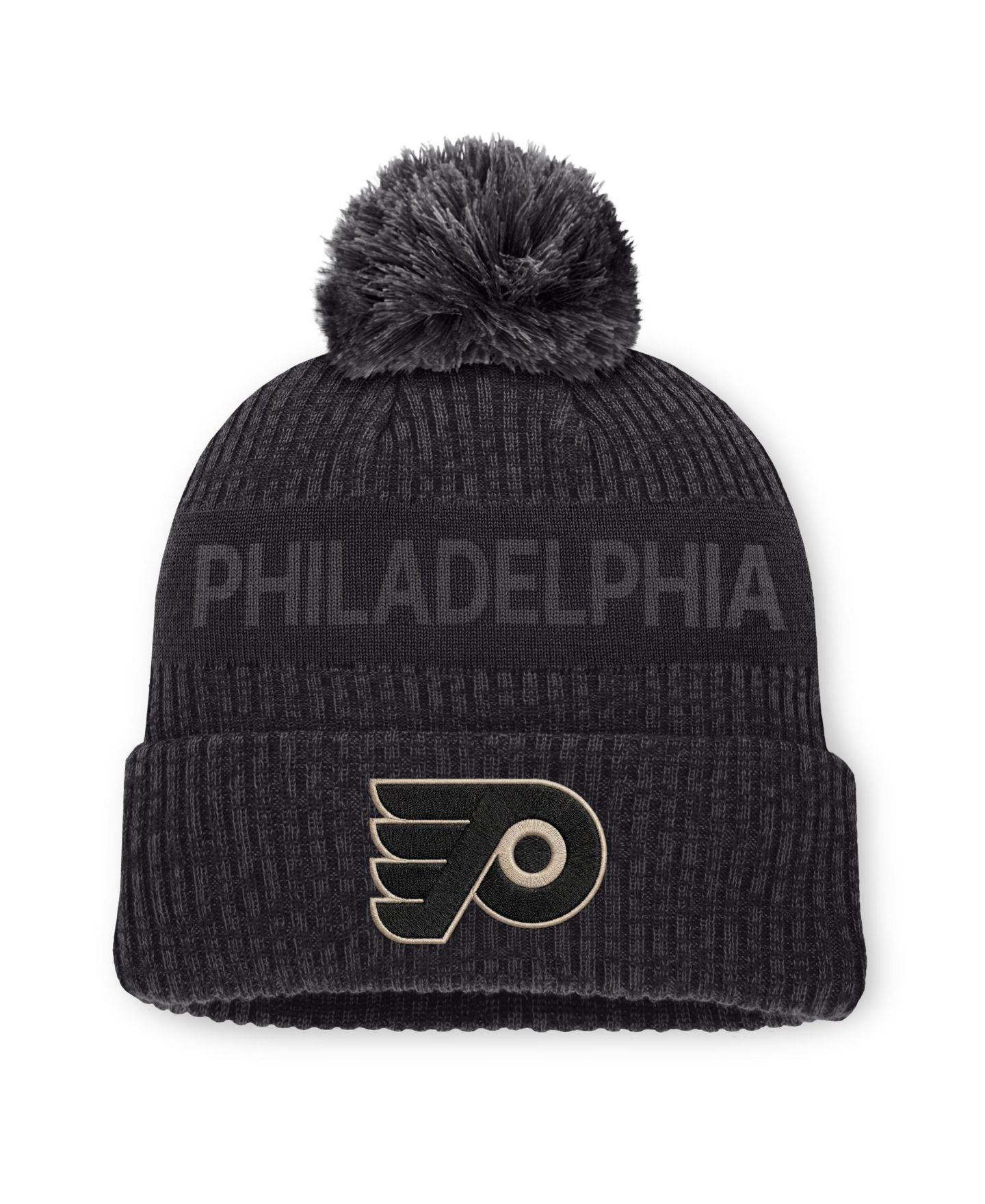 Мужской головной убор Fanatics Charcoal Philadelphia Flyers Road Phantom Cuffed Knit with Pom Hat — фото 1