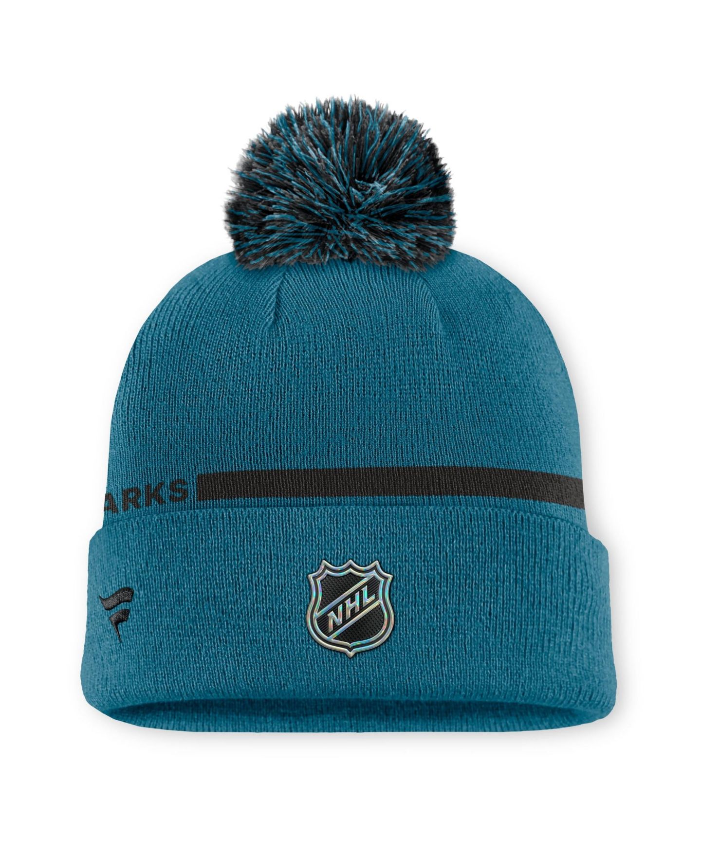 Мужской головной убор Fanatics Teal San Jose Sharks Authentic Pro Alternate Cuffed Knit with Pom Hat — фото 2