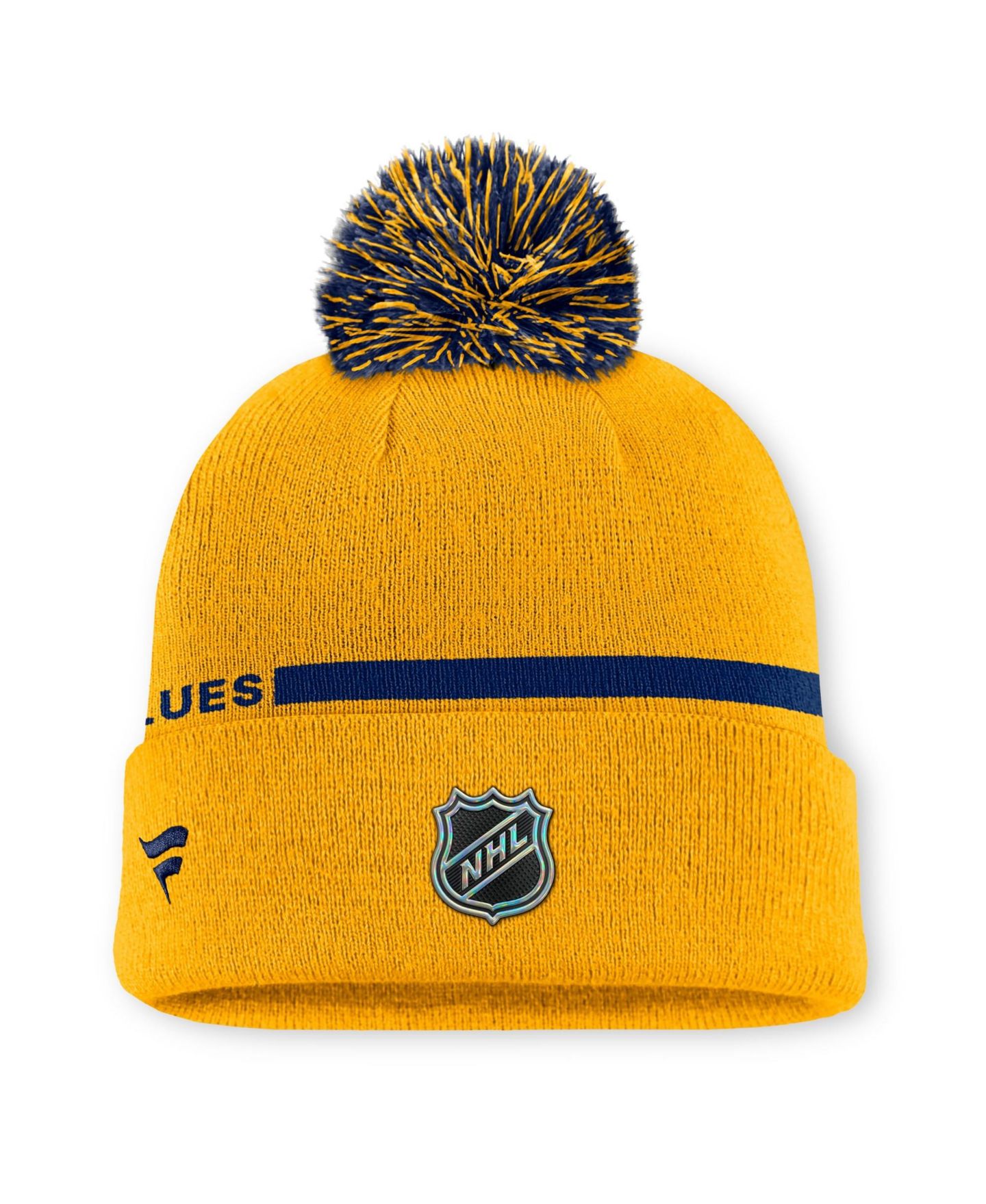 Мужской головной убор Fanatics Gold St. Louis Blues Authentic Pro Alternate Cuffed Knit with Pom Hat — фото 2