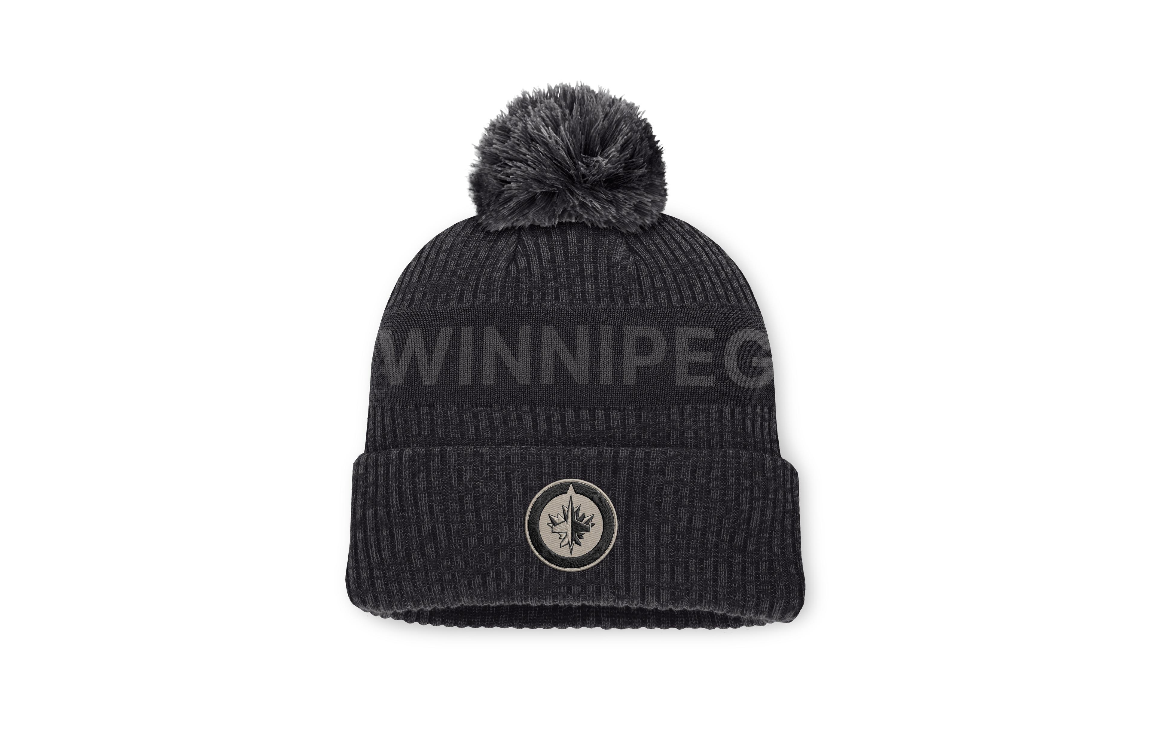 Fanatics Men's Charcoal Winnipeg Jets Road Phantom Cuffed Knit with Pom Hat