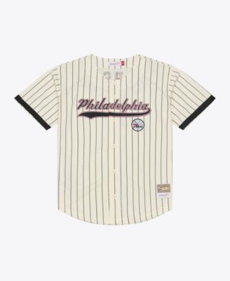 Men's Allen Iverson Cream Philadelphia 76ers Player Mesh Button-Front Jersey