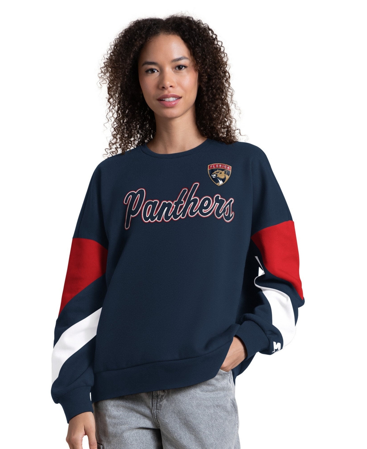 Starter Women's Navy Florida Panthers Grand Slam Sleeve Color Block Sweatshirt