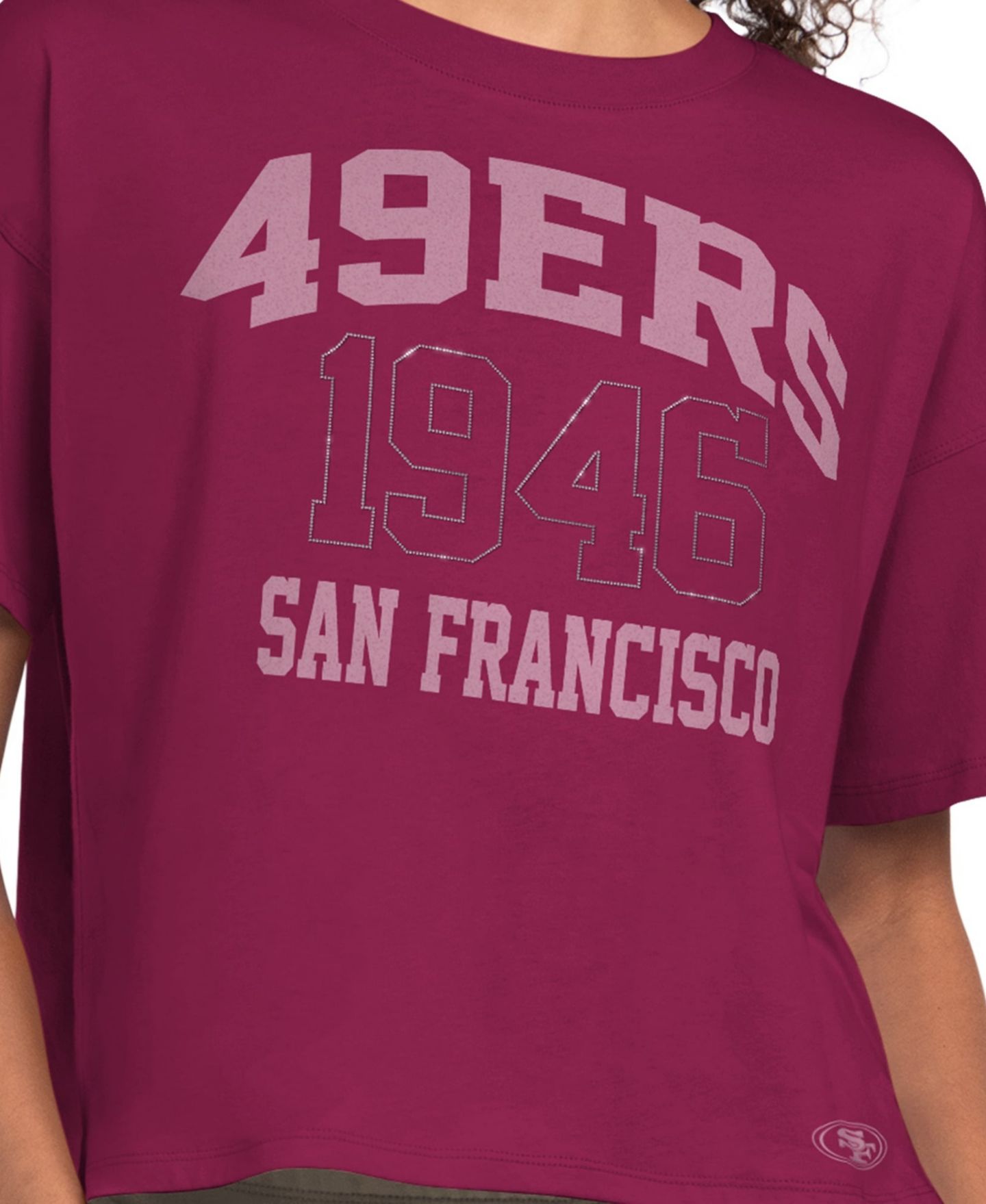 Женская футболка Starter Maroon San Francisco 49ers Rhinestone Boxy Cropped — фото 3
