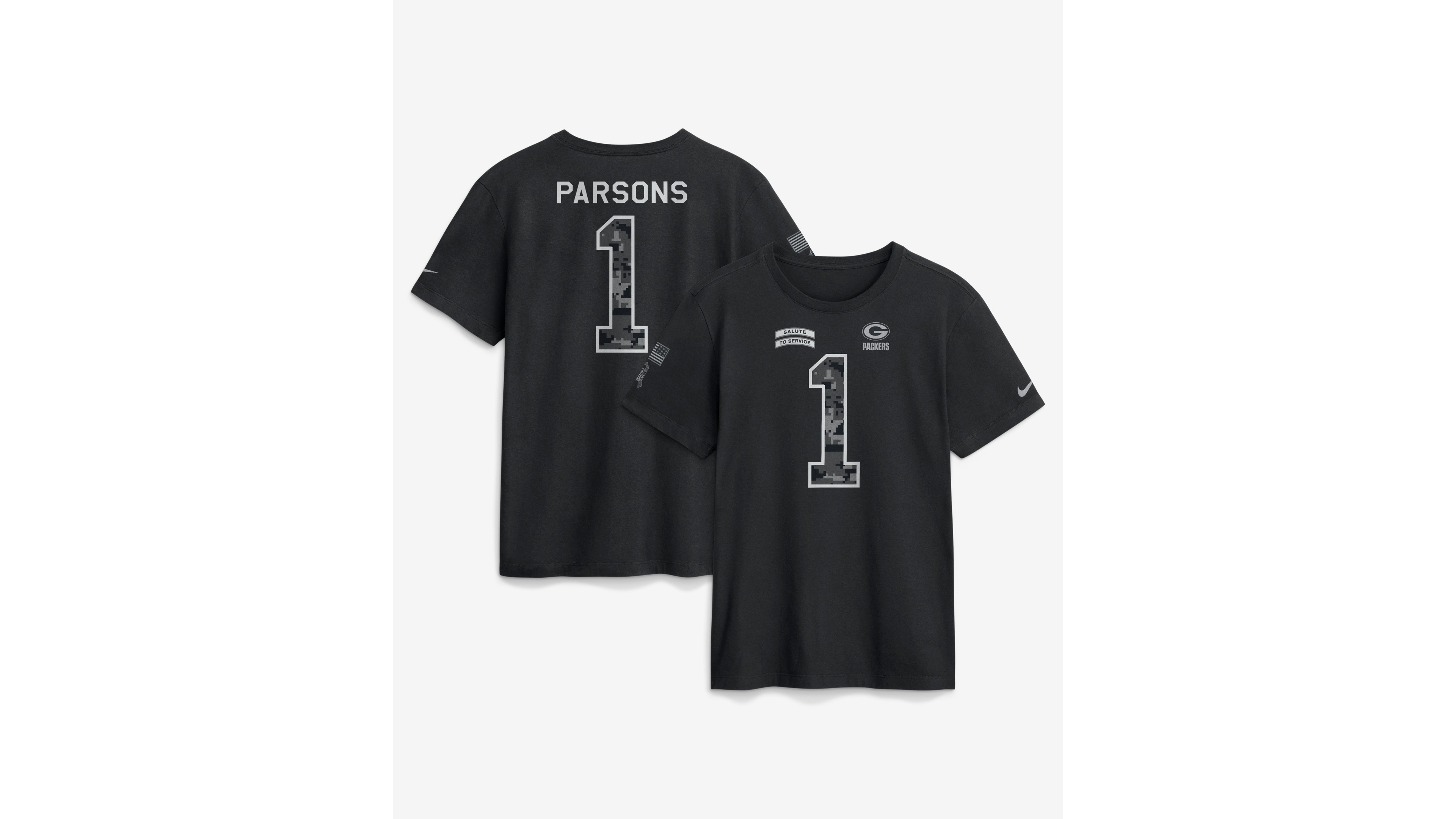 Nike Men's Micah Parsons Black Green Bay Packers 2026 Salute to Service Name & Number T-Shirt