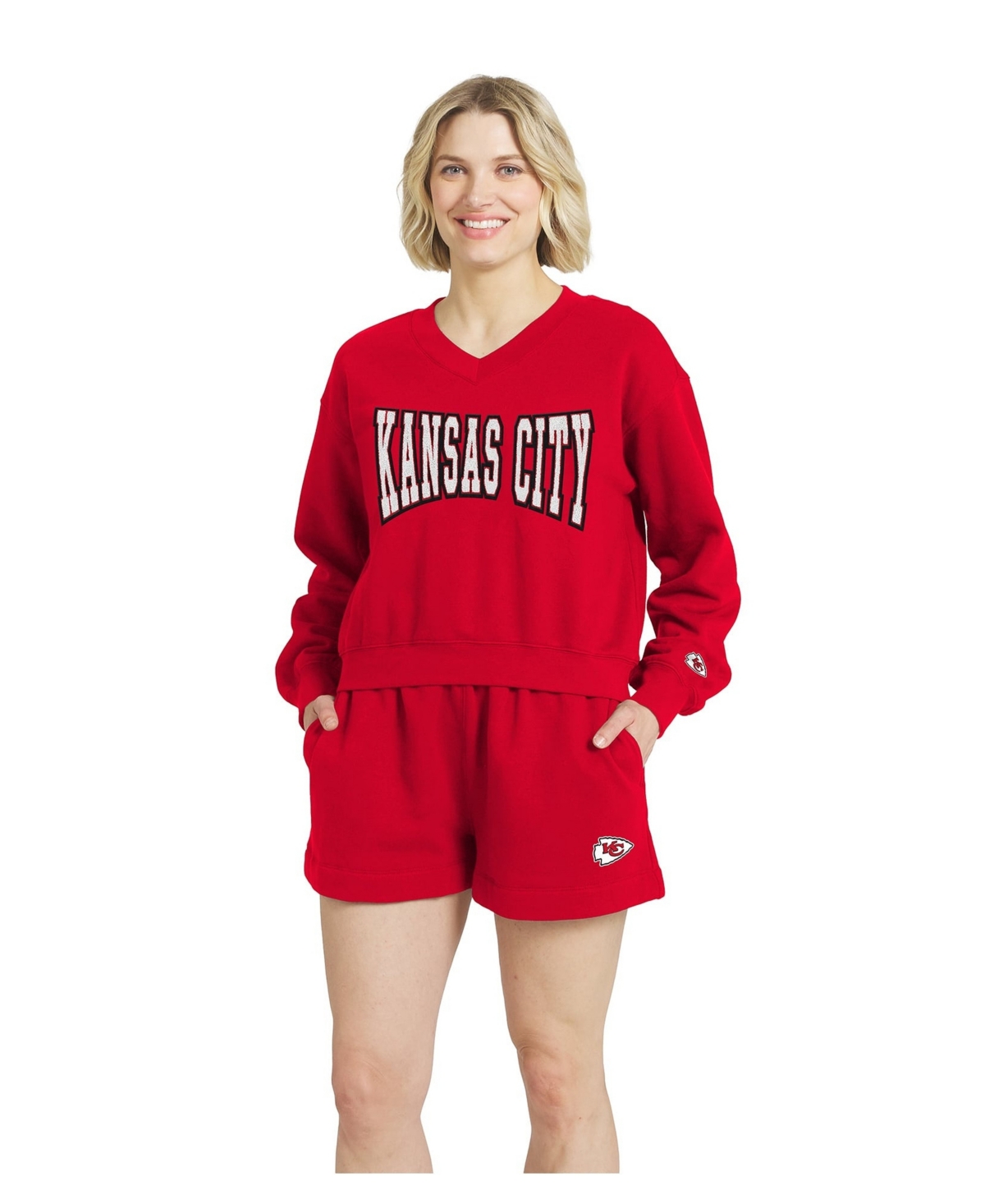 Wear by Erin Andrews Women's Red Kansas City Chiefs Fleece V-Neck Lounge Set
