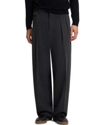 BOSS by Hugo Boss Men's Relaxed-Fit Pleated Wool Trousers
