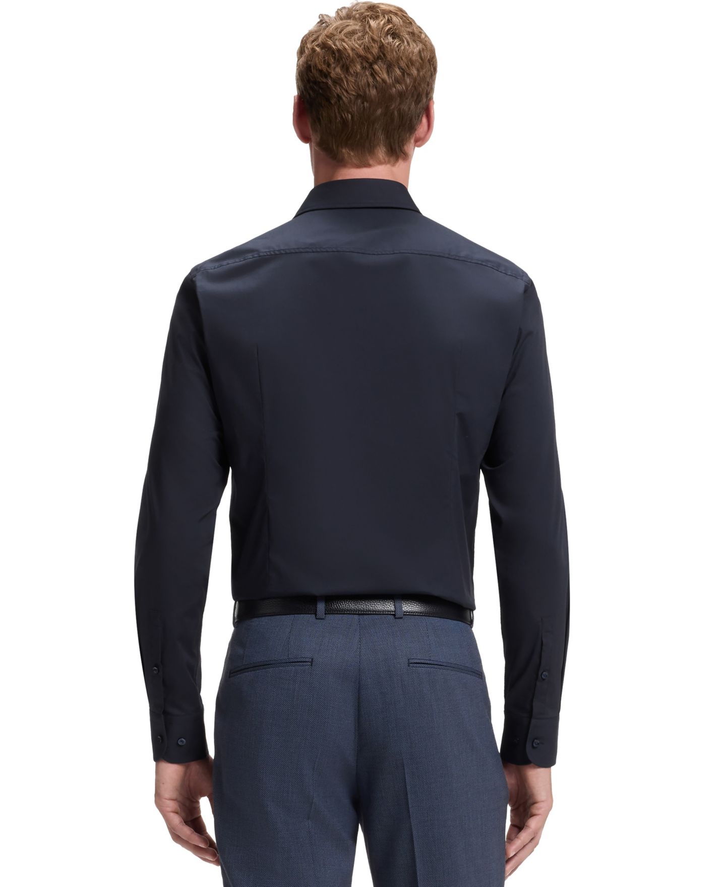 Мужская рубашка Hugo Boss BOSS by Easy-Iron Stretch Cotton Slim-Fit Dress Shirt, цвет: Тёмный синий — фото 6