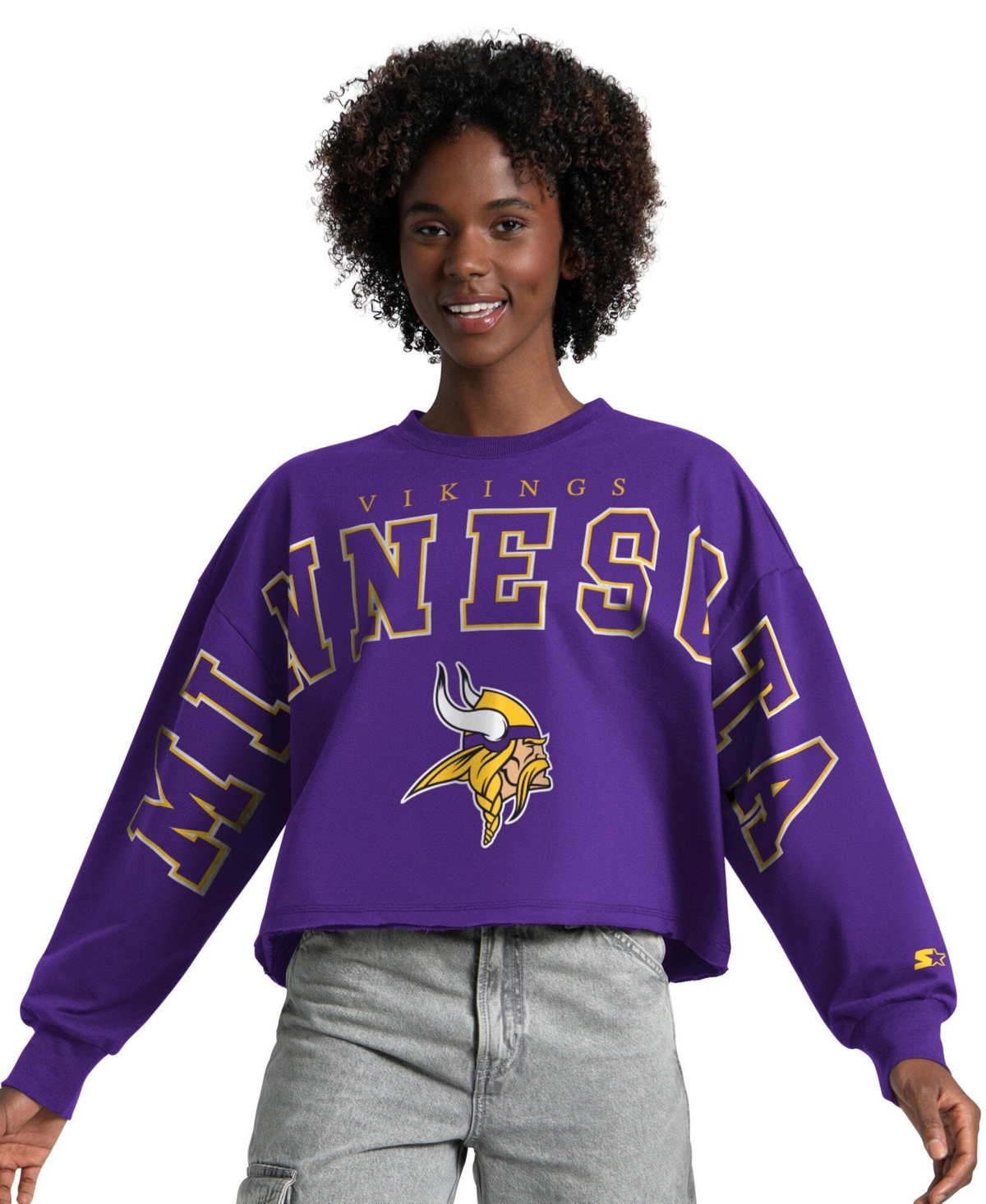 Starter Women's Purple Minnesota Vikings Bleachers Cropped Sweatshirt - Purple