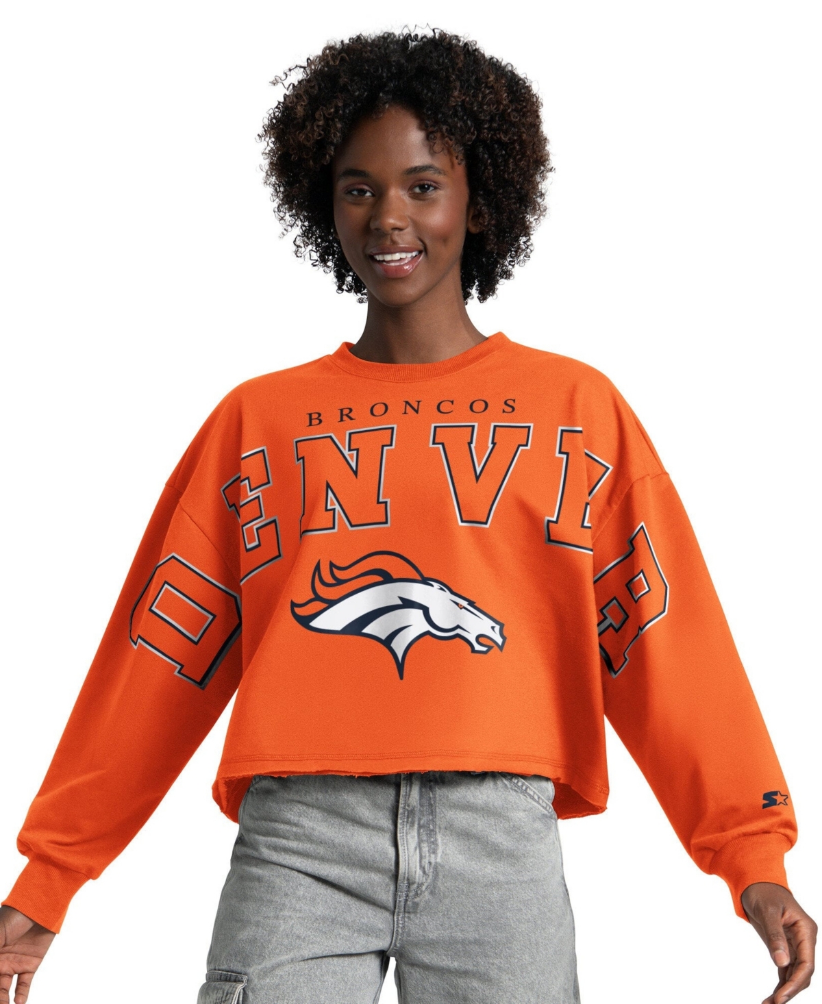 Starter Women's Orange Denver Broncos Bleachers Cropped Sweatshirt
