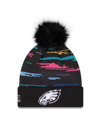 Women's Black Philadelphia Eagles 2026 NFL Crucial Catch Cuffed Knit with Pom Hat