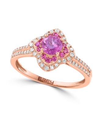 Pink Sapphire and Diamond Halo Ring (5/8 ct. t.w. Pink Sapphire, 1/5 ct. t.w. Diamond) in 14k Rose Gold