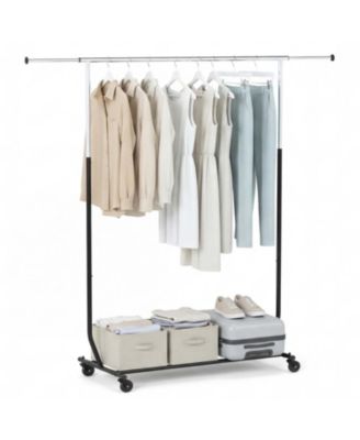 Rolling Clothes Rack Extendable Garment Stand for Hanging Clothes