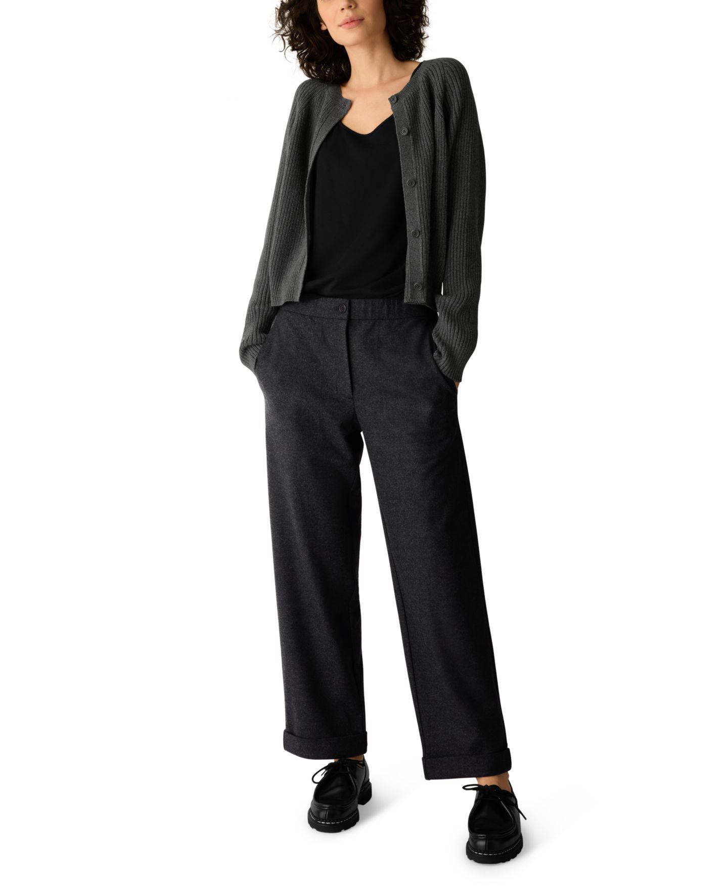 Женские брюки Eileen Fisher Straight Ankle Elastic-Waist Wool, цвет: Угольный — фото 2
