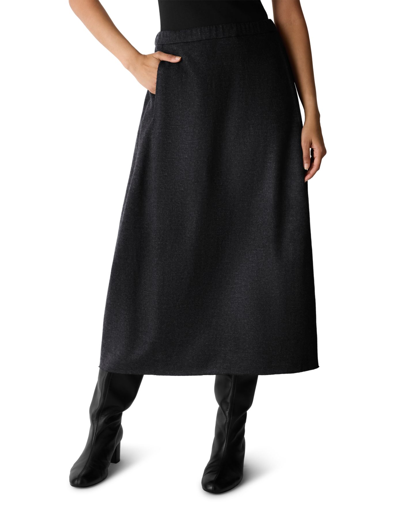 Женская юбка Eileen Fisher Mélange Felted Wool Jersey High-Waisted Maxi Pull-On, цвет: Угольный — фото 1