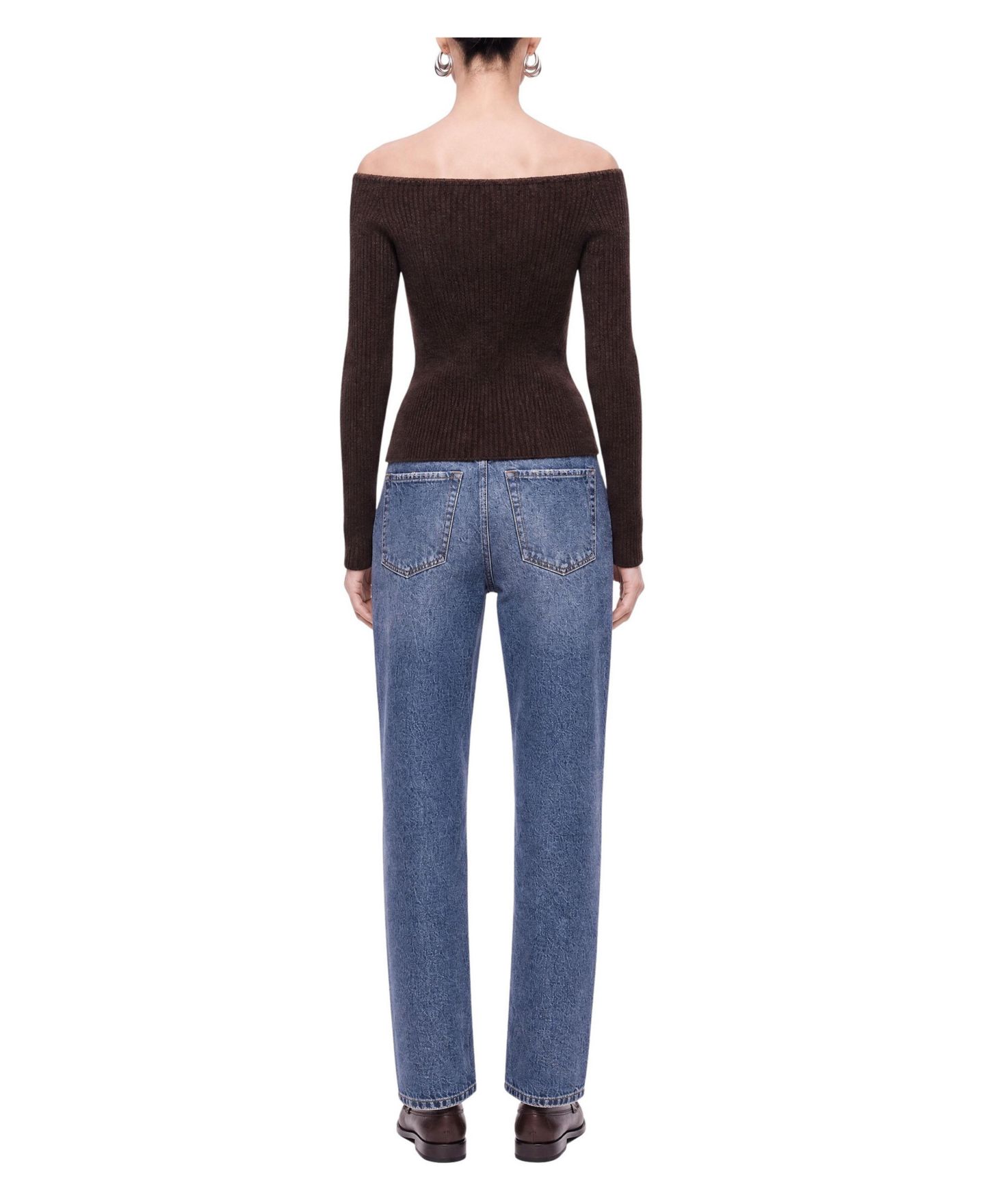 Женский кардиган NOCTURNE Off-Shoulder Ribbed Knit Long-Sleeve, цвет: Коричневый — фото 3