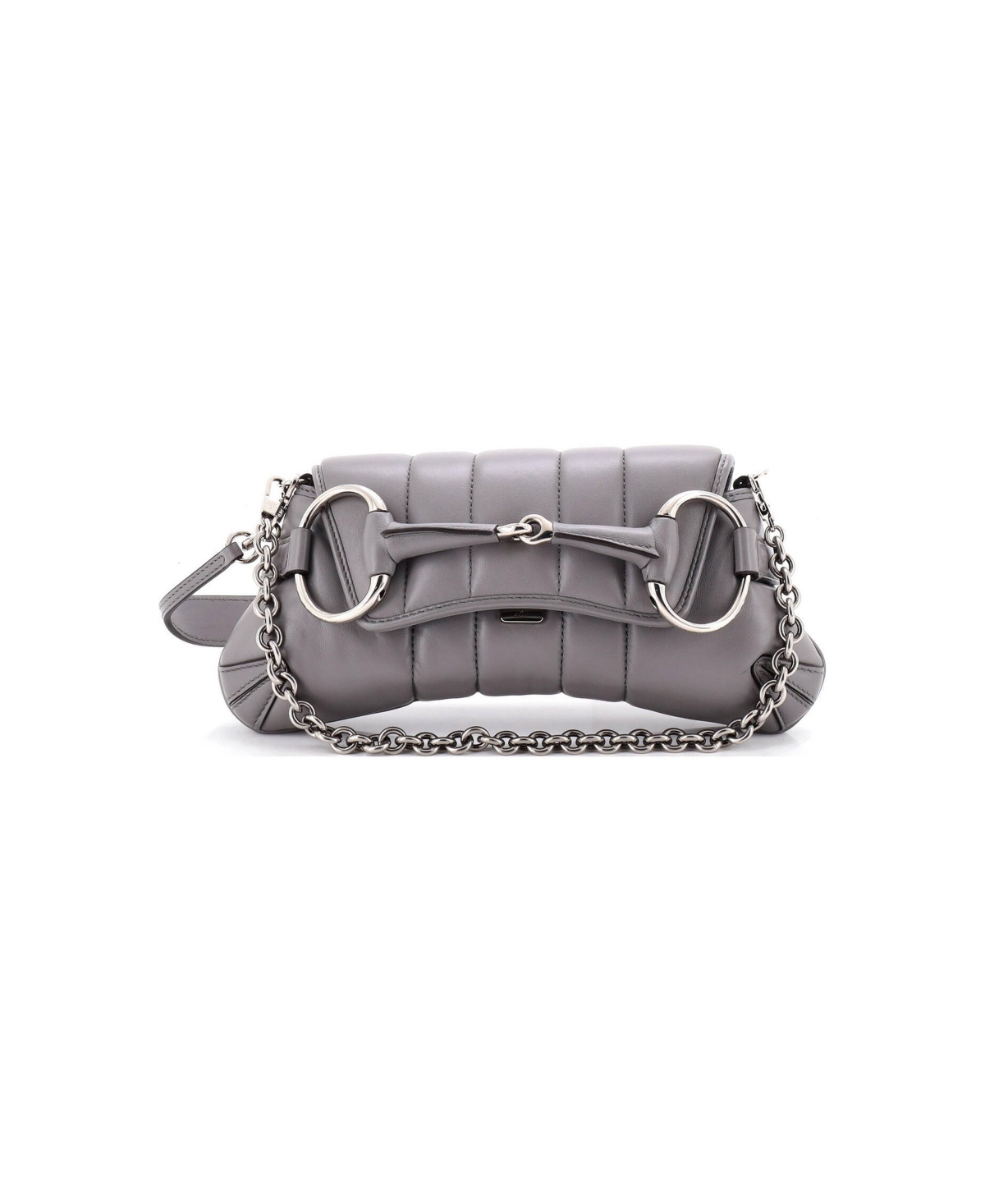 Pre-Owned Gucci Small Horsebit Chain Shoulder Bag Vertical Quilted Leather - Grey