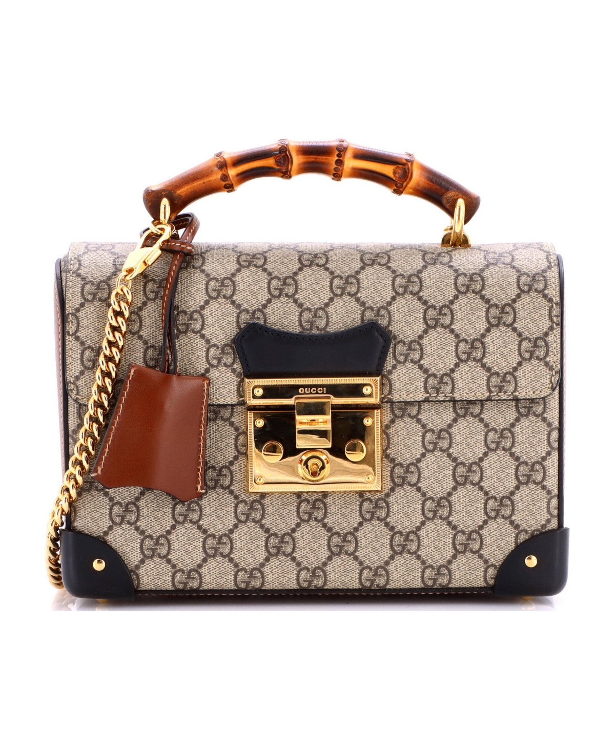 Pre-Owned Gucci Small Padlock Bamboo Shoulder Bag Gg Coated Canvas - Brown