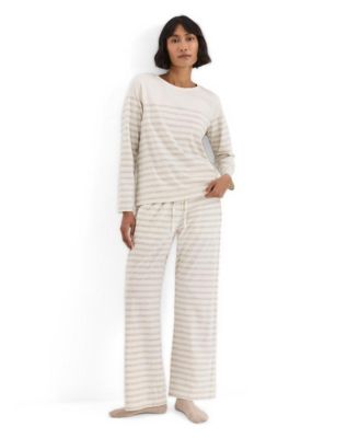 Women's Cool Stretch Long-Sleeve Wide-Leg Crewneck Cotton-Blend Pajama Set