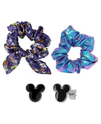 Women's Mickey and Minnie Mouse Stud Earrings and Hair Scrunchies, 3-Piece Set