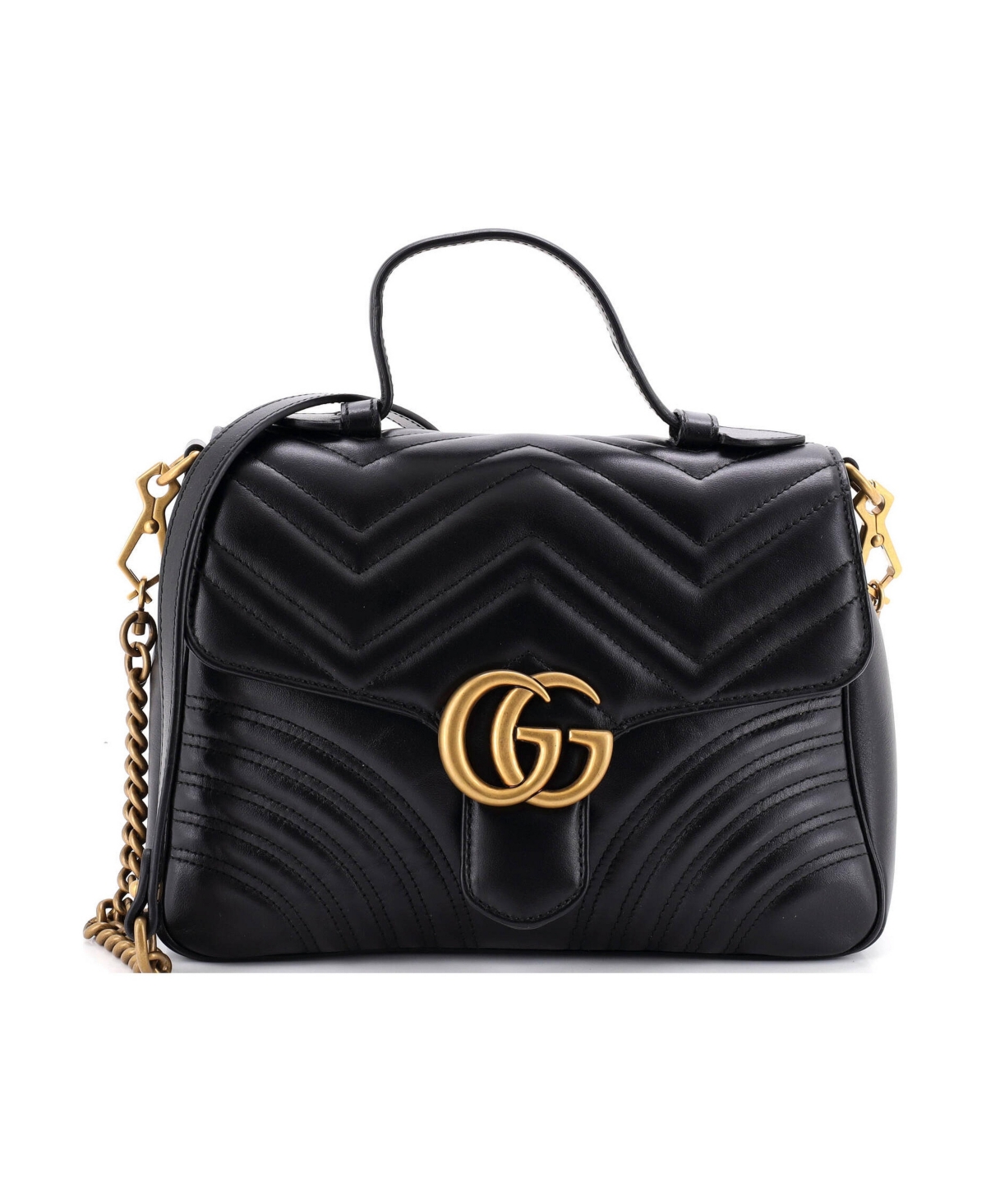 Pre-Owned Gucci Small Gg Marmont Top Handle Flap Bag Matelasse Leather - Black