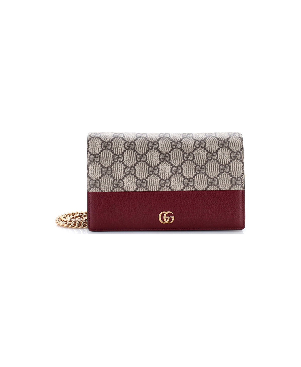 Pre-Owned Gucci Gg Marmont Full Flap Wallet on Chain Gg Coated Canvas with Leather - Brown