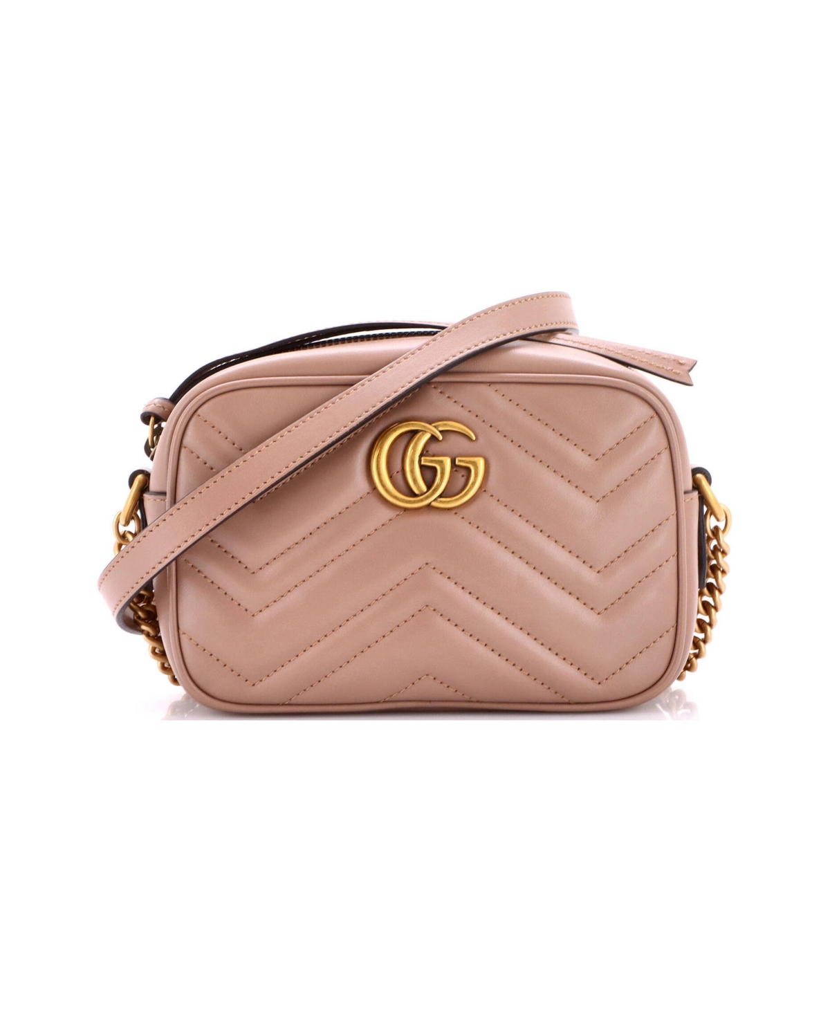 Pre-Owned Gucci Mini Gg Marmont Shoulder Bag Matelasse Leather - Natural