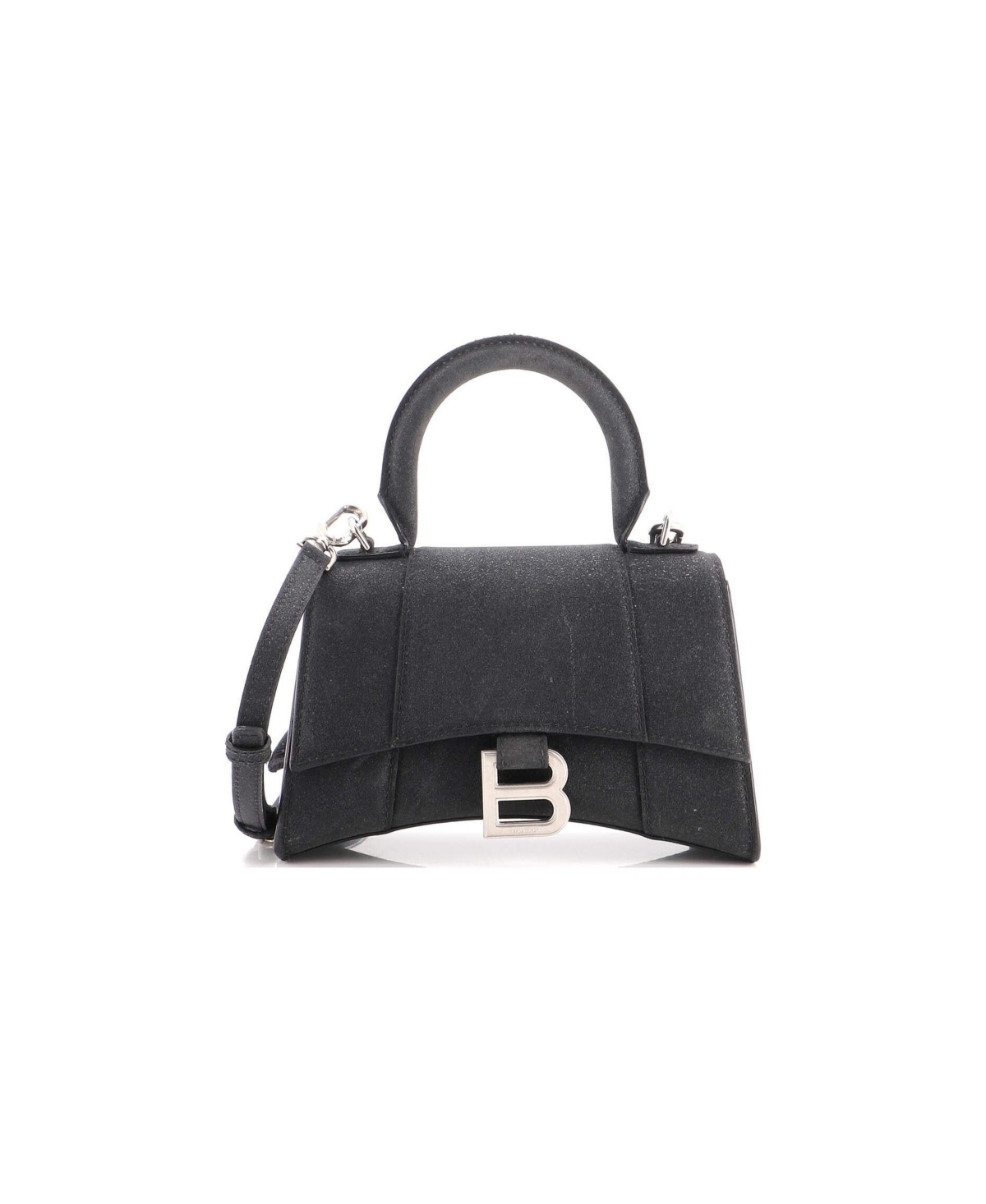 Pre-Owned Balenciaga Xs Hourglass Top Handle Bag Glitter Leather - Black