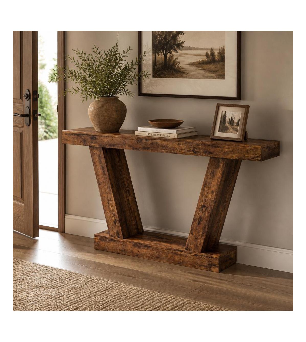 homfan 63" Long Narrow Console Table, Rustic Engineered Wood Sofa Modern Farmhouse Accent Table for Entryway, Hallway, Behind Couch