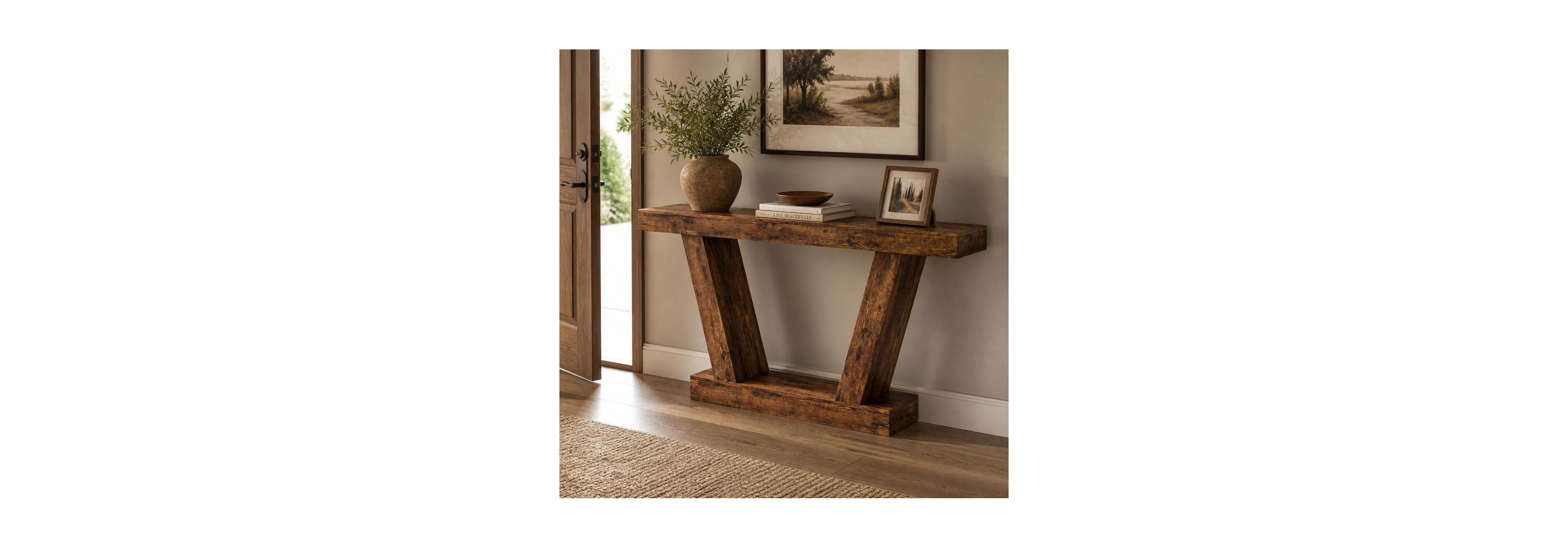 homfan 63" Long Narrow Console Table, Rustic Engineered Wood Sofa Modern Farmhouse Accent Table for Entryway, Hallway, Behind Couch