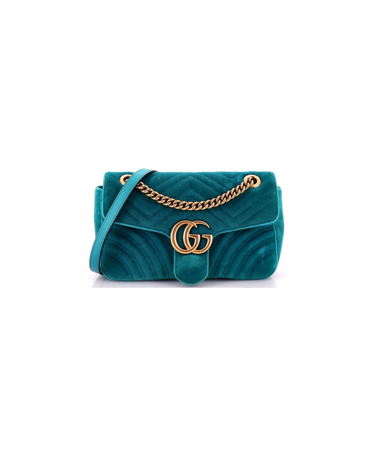 Pre-Owned Gucci Small Gg Marmont Flap Bag Matelasse Velvet - Blue