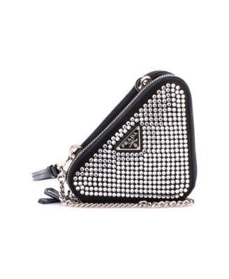 Mini Triangle Double Pouch Crossbody Crystal Embellished Satin