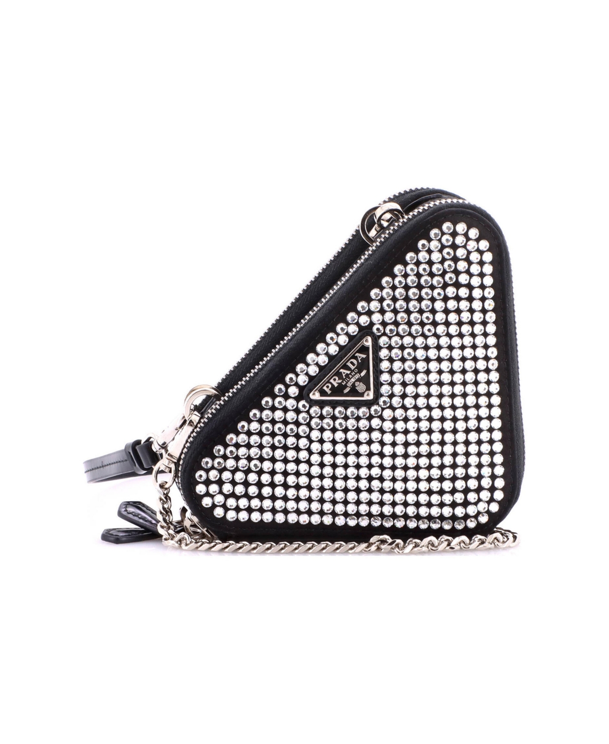 Pre-Owned Prada Mini Triangle Double Pouch Crossbody Crystal Embellished Satin - Black