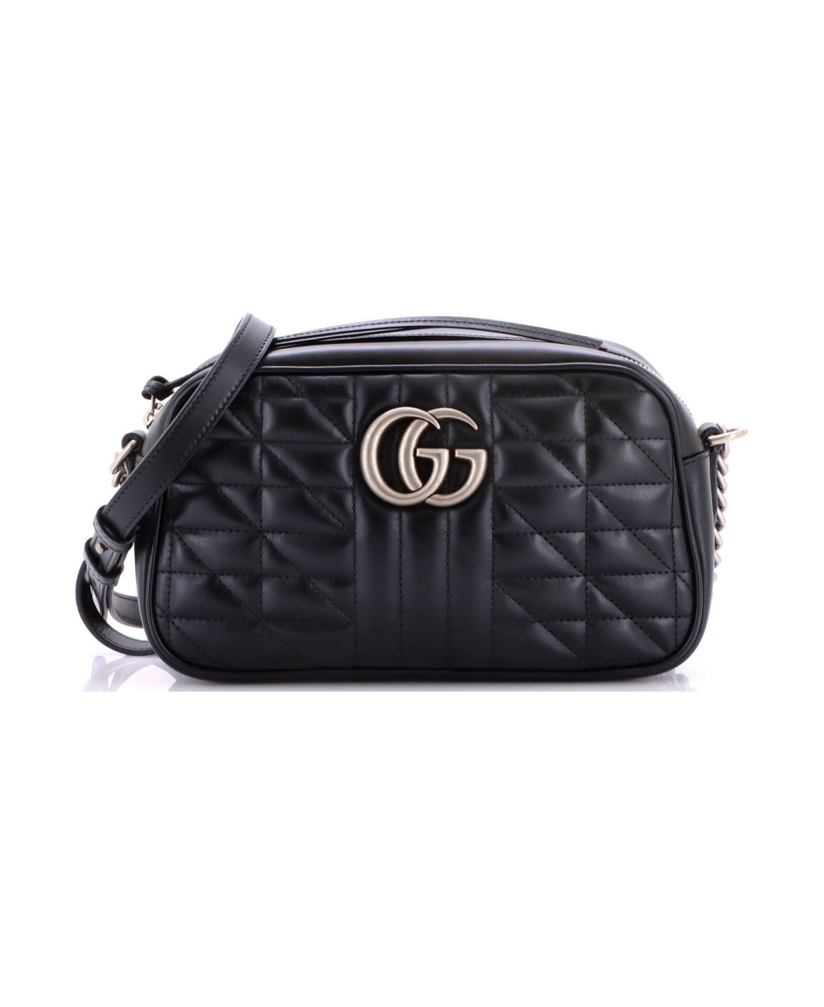 Pre-Owned Gucci Small Gg Marmont Shoulder Bag Mixed Matelasse Leather - Black