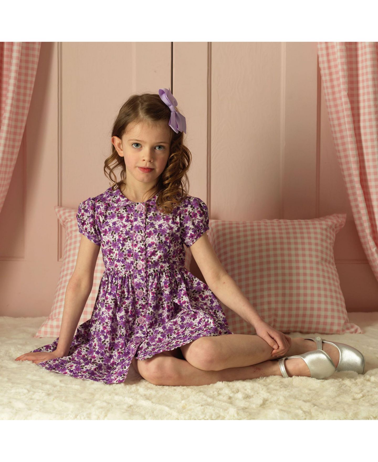 Платье Rachel Riley Puff-Sleeve Fit-and-Flare Floral-Print Cotton Dress для девочек-малышей, цвет: Фиолетовый — фото 2